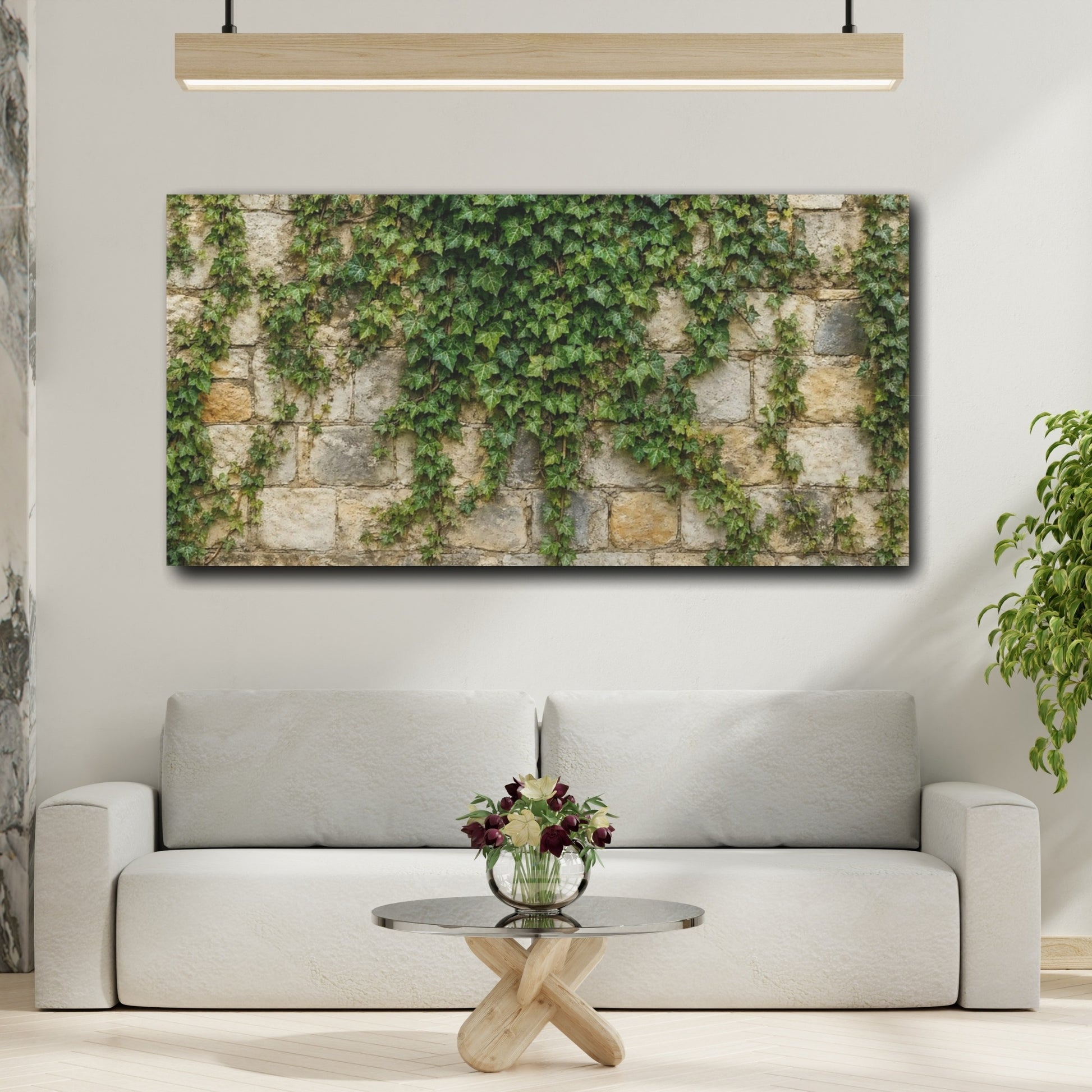 Mockup 3. Nature Ivy Vines Green Ivy Wall shown as stretched canvas wall art