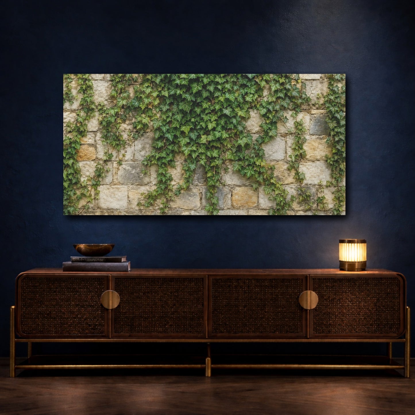 Mockup 4. Nature Ivy Vines Green Ivy Wall shown as stretched canvas wall art