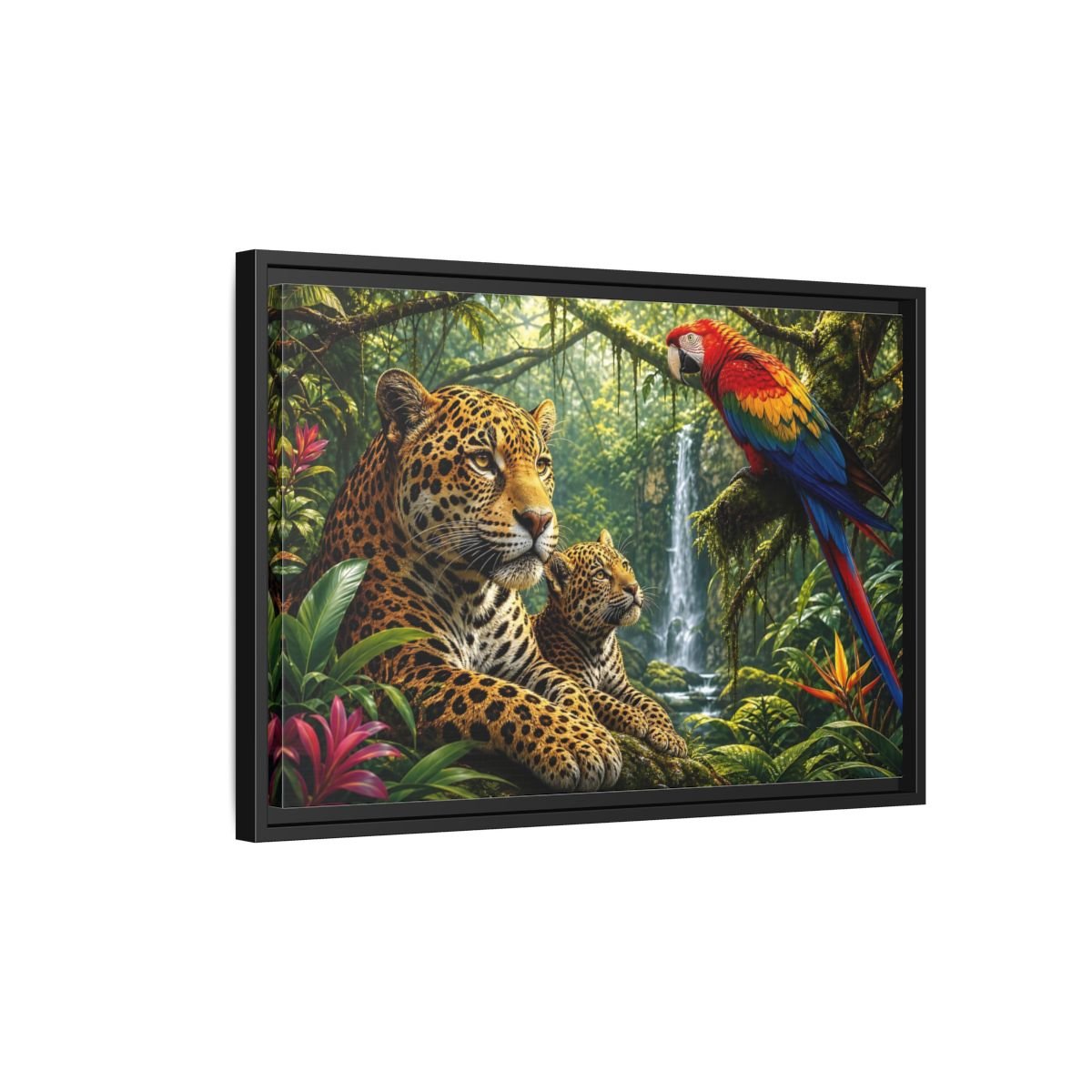 Nature Jaguars Jungle Animals Framed Canvas Wall Art Print – Realistic Living Room, Above Couch - YesArtYes