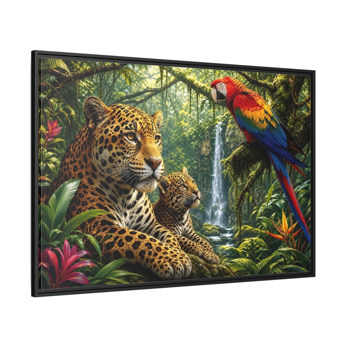 Nature Jaguars Jungle Animals Framed Canvas Wall Art Print – Realistic Living Room, Above Couch - YesArtYes