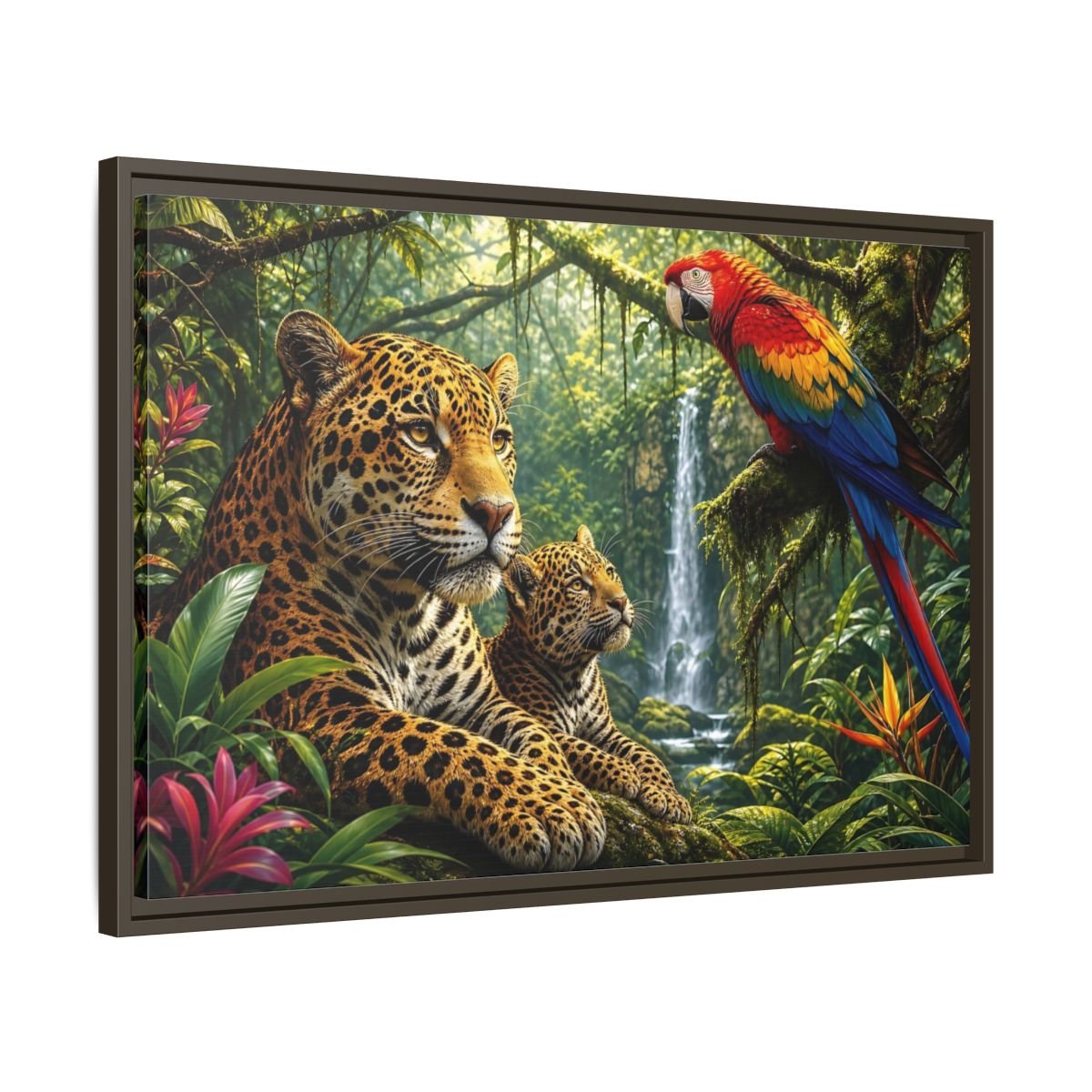 Nature Jaguars Jungle Animals Framed Canvas Wall Art Print – Realistic Living Room, Above Couch - YesArtYes