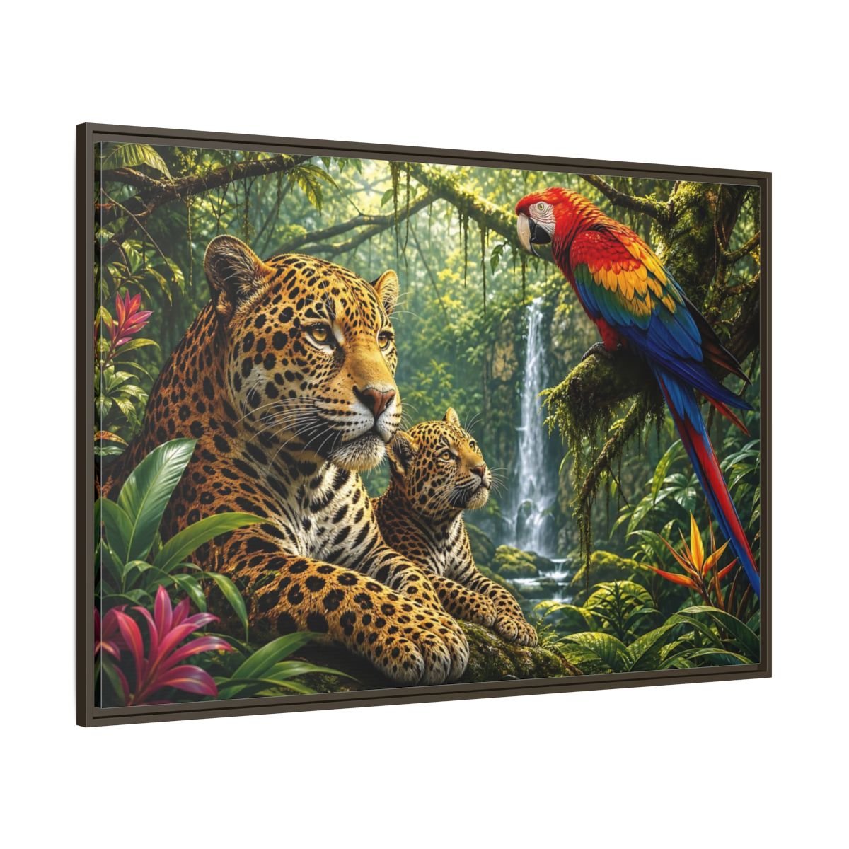 Nature Jaguars Jungle Animals Framed Canvas Wall Art Print – Realistic Living Room, Above Couch - YesArtYes