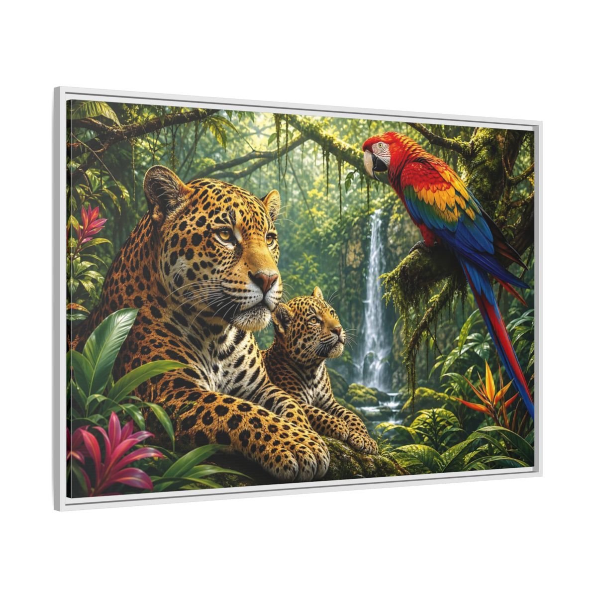 Nature Jaguars Jungle Animals Framed Canvas Wall Art Print – Realistic Living Room, Above Couch - YesArtYes