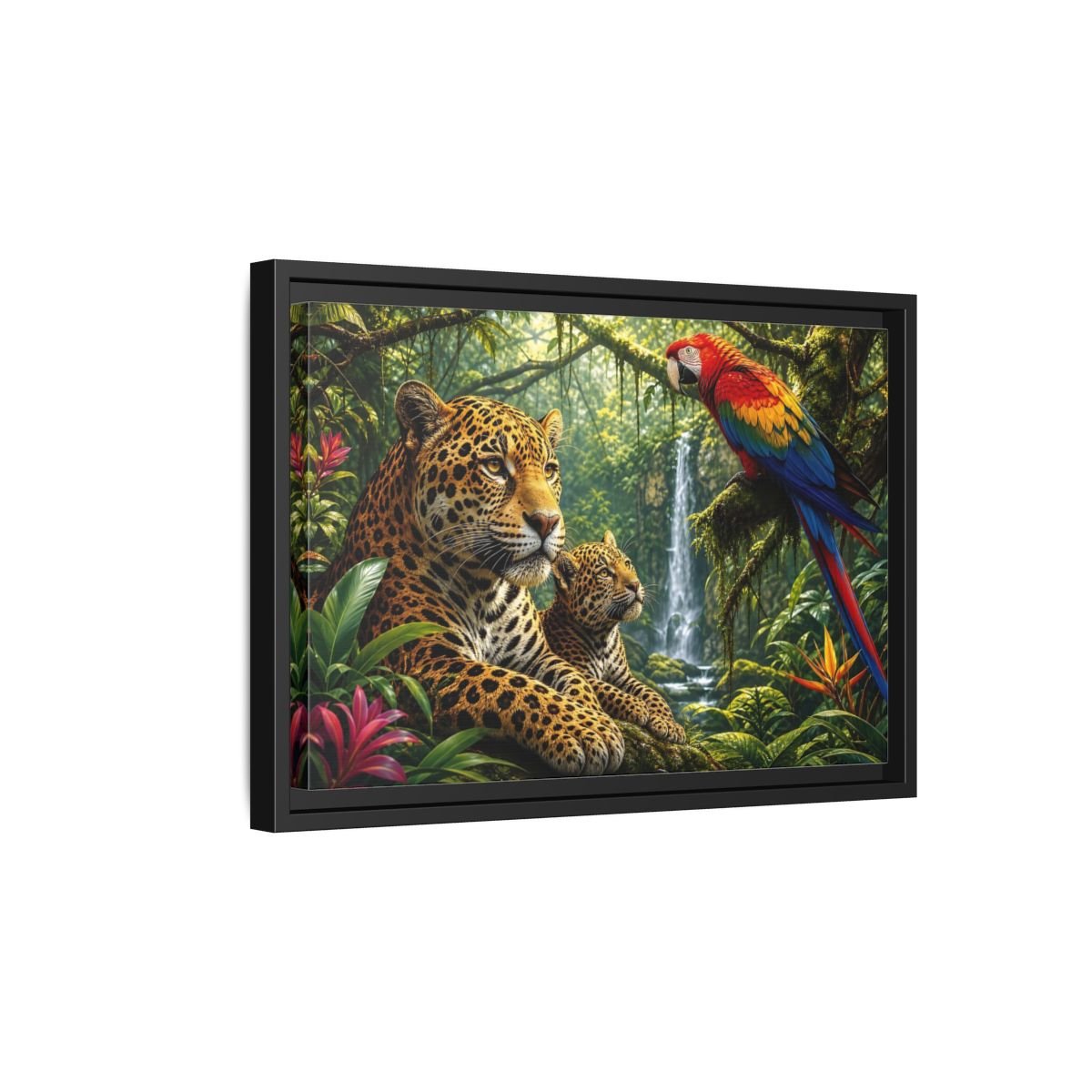 Nature Jaguars Jungle Animals Framed Canvas Wall Art Print – Realistic Living Room, Above Couch - YesArtYes