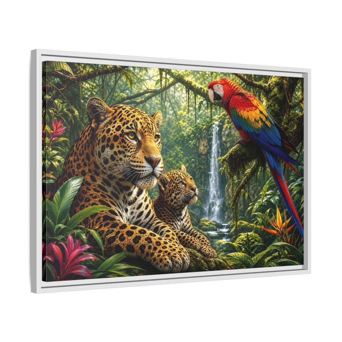Nature Jaguars Jungle Animals Framed Canvas Wall Art Print – Realistic Living Room, Above Couch - YesArtYes