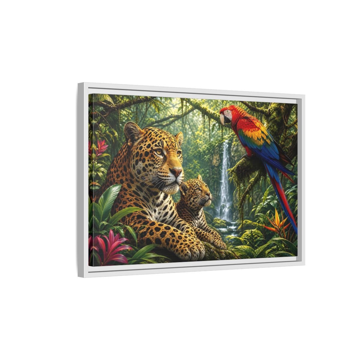 Nature Jaguars Jungle Animals Framed Canvas Wall Art Print – Realistic Living Room, Above Couch - YesArtYes