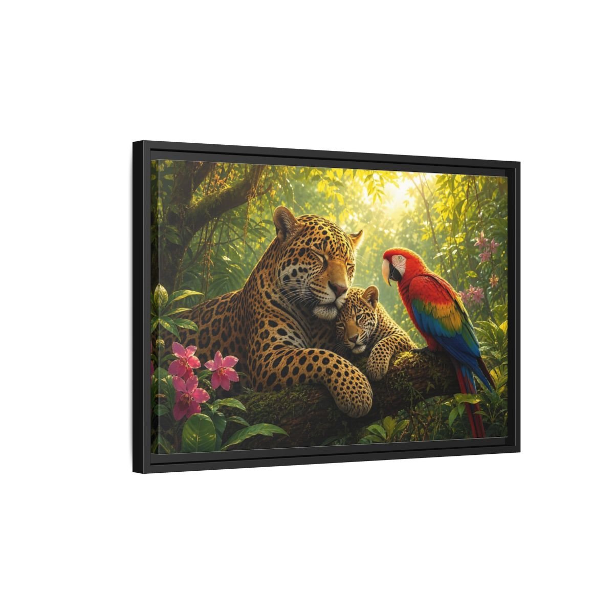 Nature Jaguars Jungle Animals Framed Canvas Wall Art Print – Realistic Living Room, Above Sofa - YesArtYes