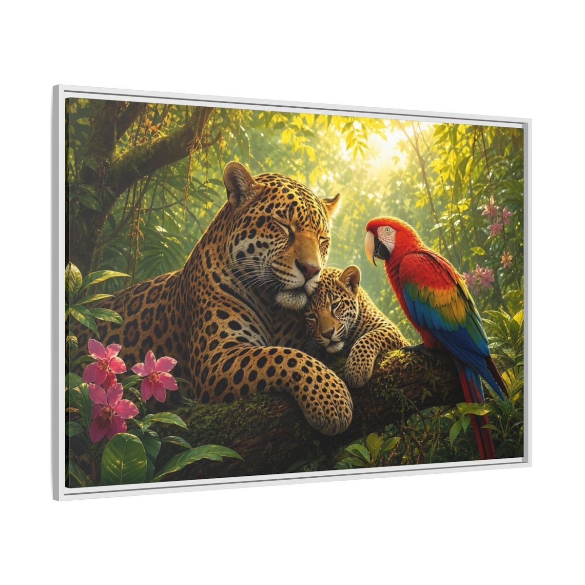 Nature Jaguars Jungle Animals Framed Canvas Wall Art Print – Realistic Living Room, Above Sofa - YesArtYes