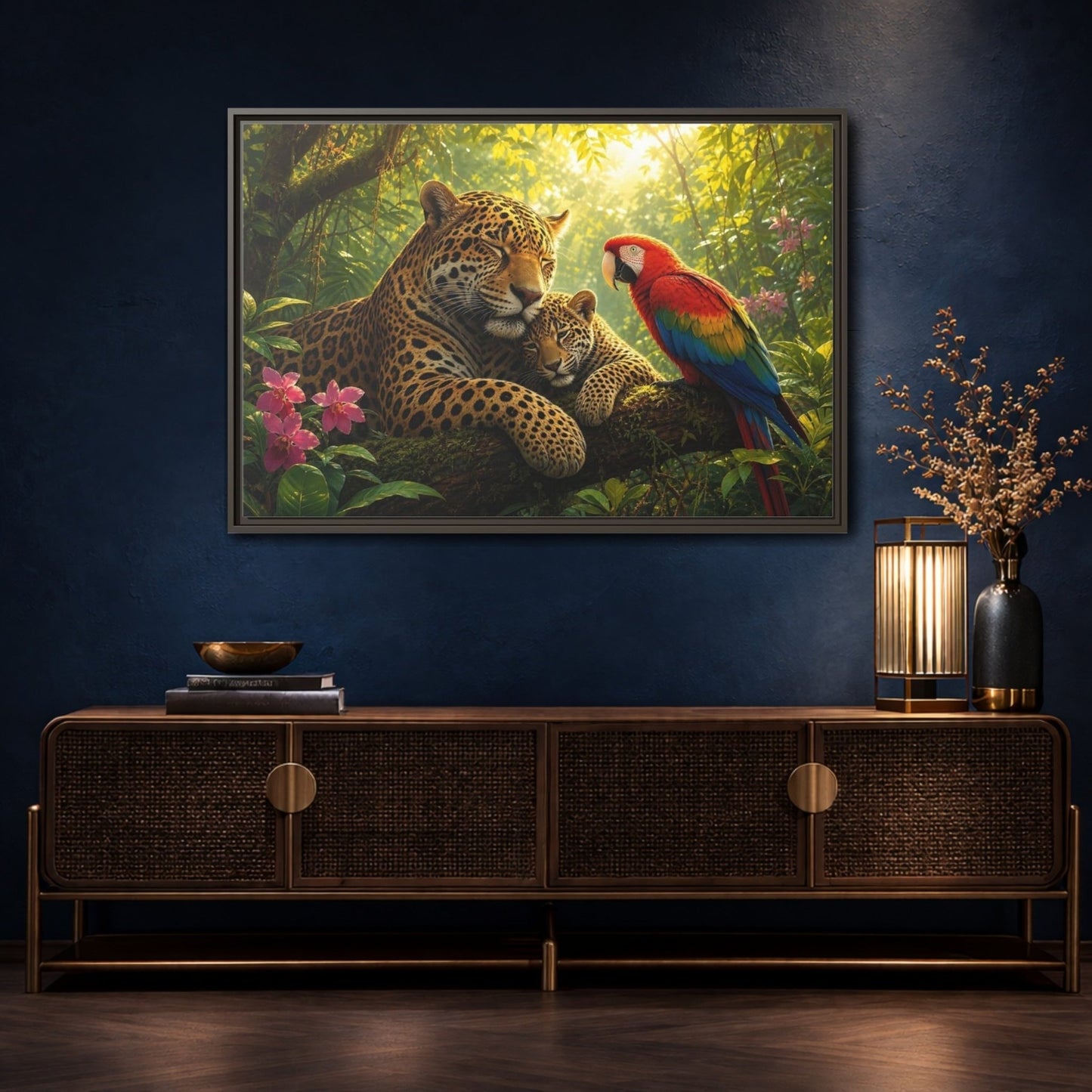 Nature Jaguars Jungle Animals Framed Canvas Wall Art Print – Realistic Living Room, Above Sofa - YesArtYes