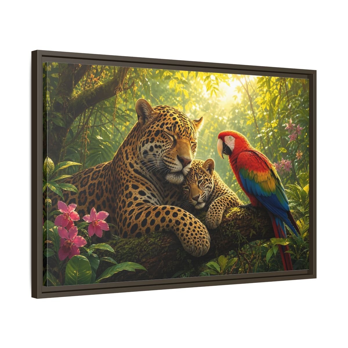 Nature Jaguars Jungle Animals Framed Canvas Wall Art Print – Realistic Living Room, Above Sofa - YesArtYes