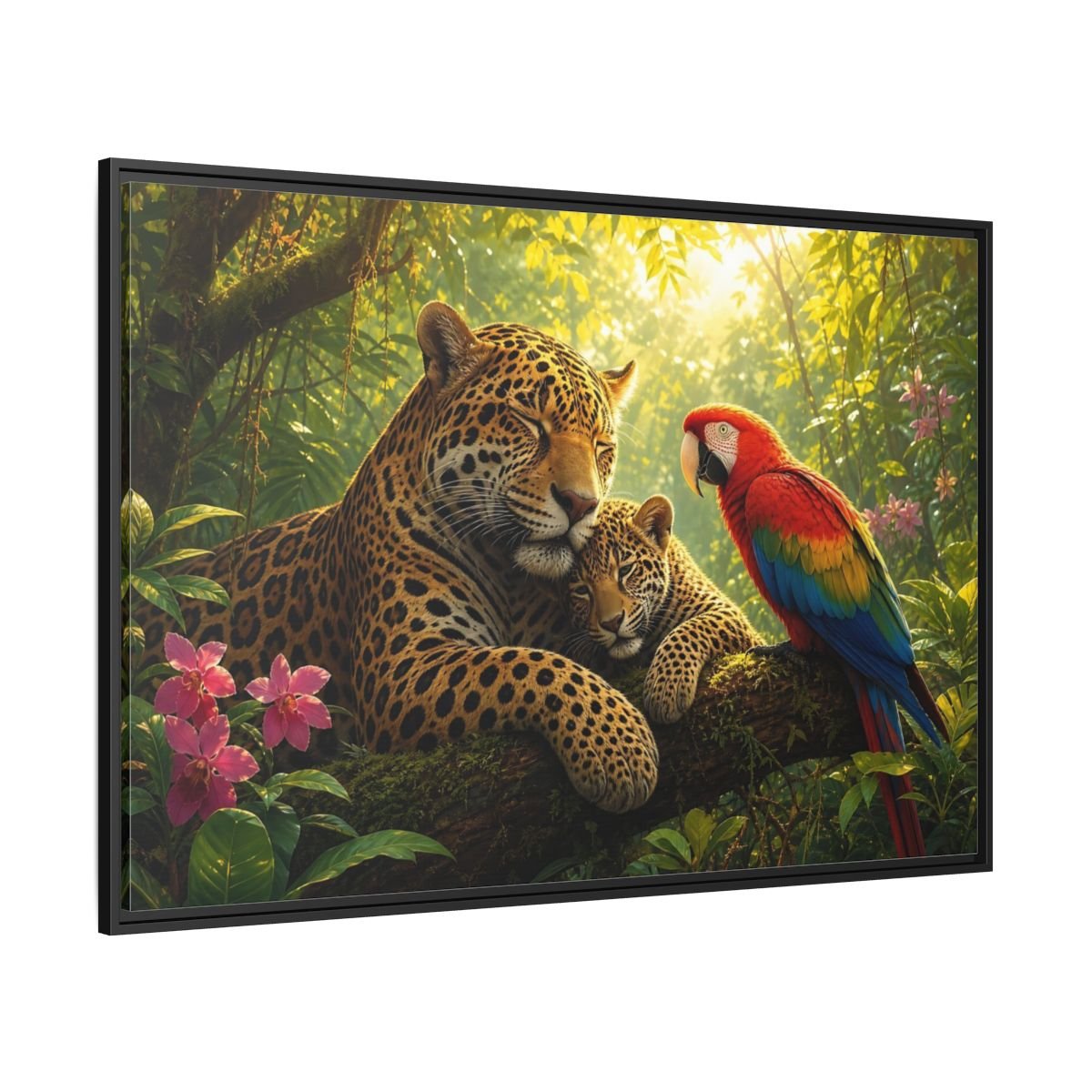 Nature Jaguars Jungle Animals Framed Canvas Wall Art Print – Realistic Living Room, Above Sofa - YesArtYes