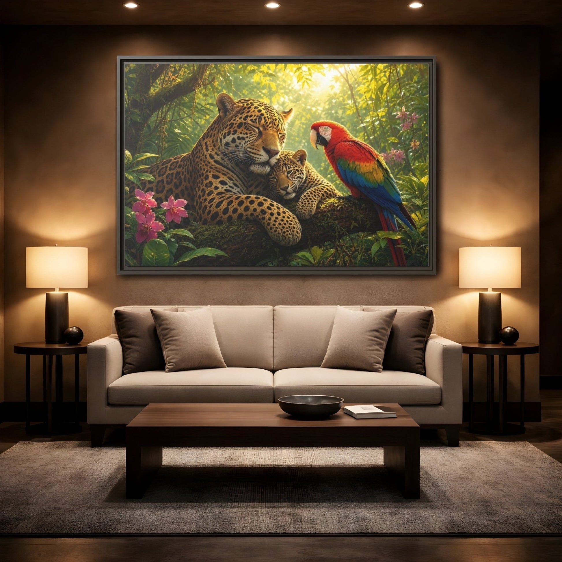 Nature Jaguars Jungle Animals Framed Canvas Wall Art Print – Realistic Living Room, Above Sofa - YesArtYes
