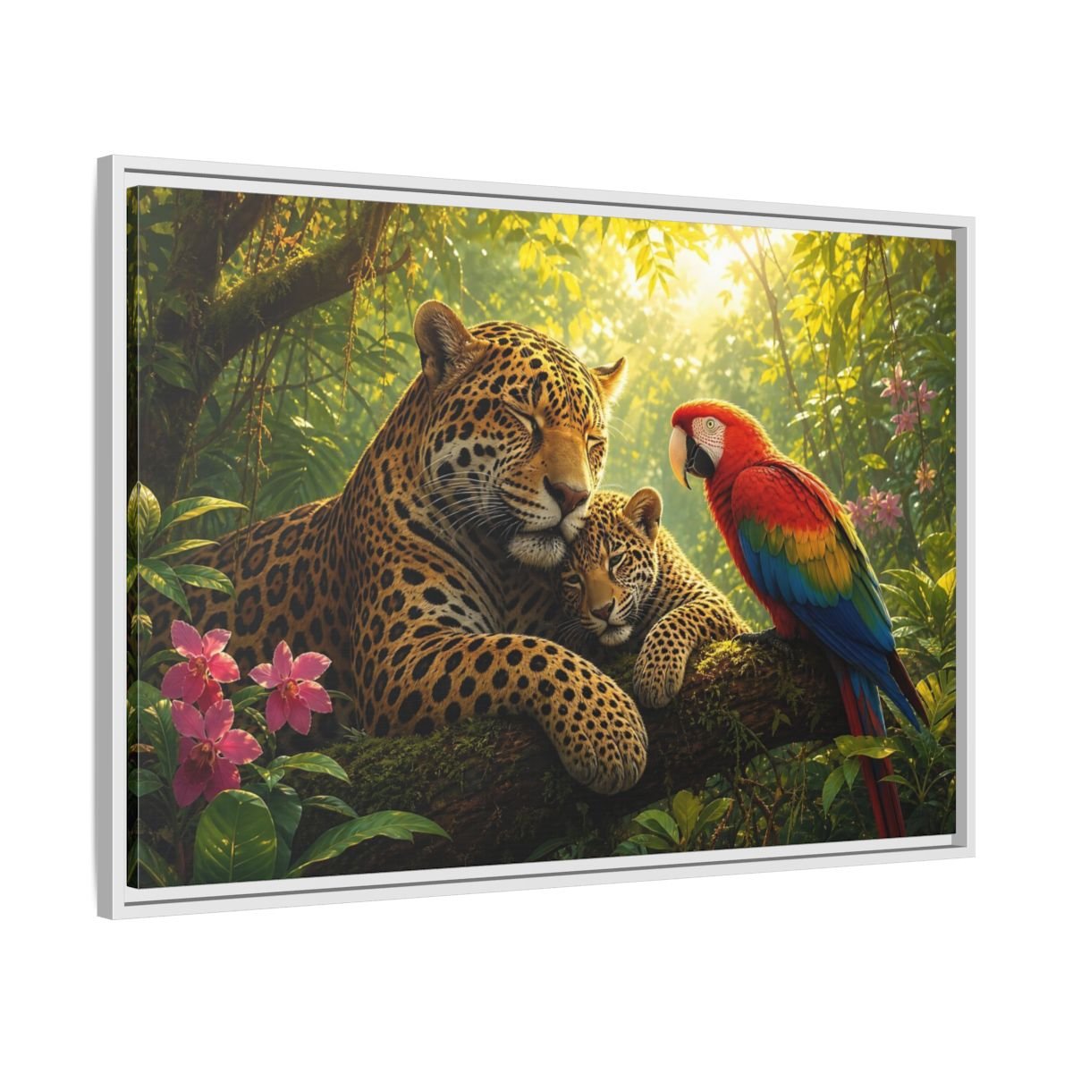 Nature Jaguars Jungle Animals Framed Canvas Wall Art Print – Realistic Living Room, Above Sofa - YesArtYes