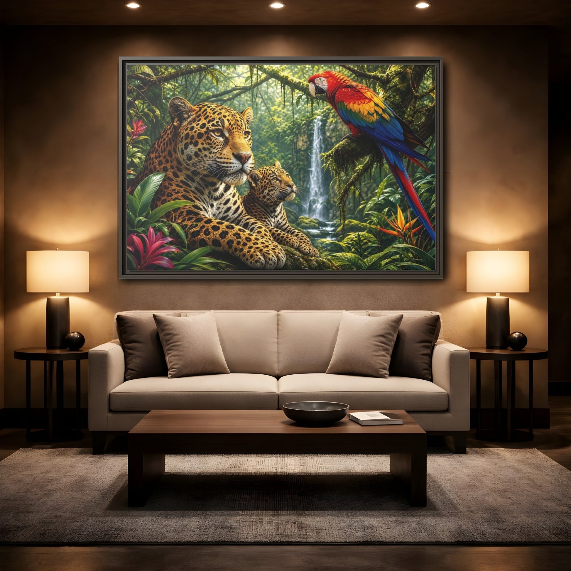 Mockup 2. Nature Jaguars Jungle Animals shown as stretched canvas wall art