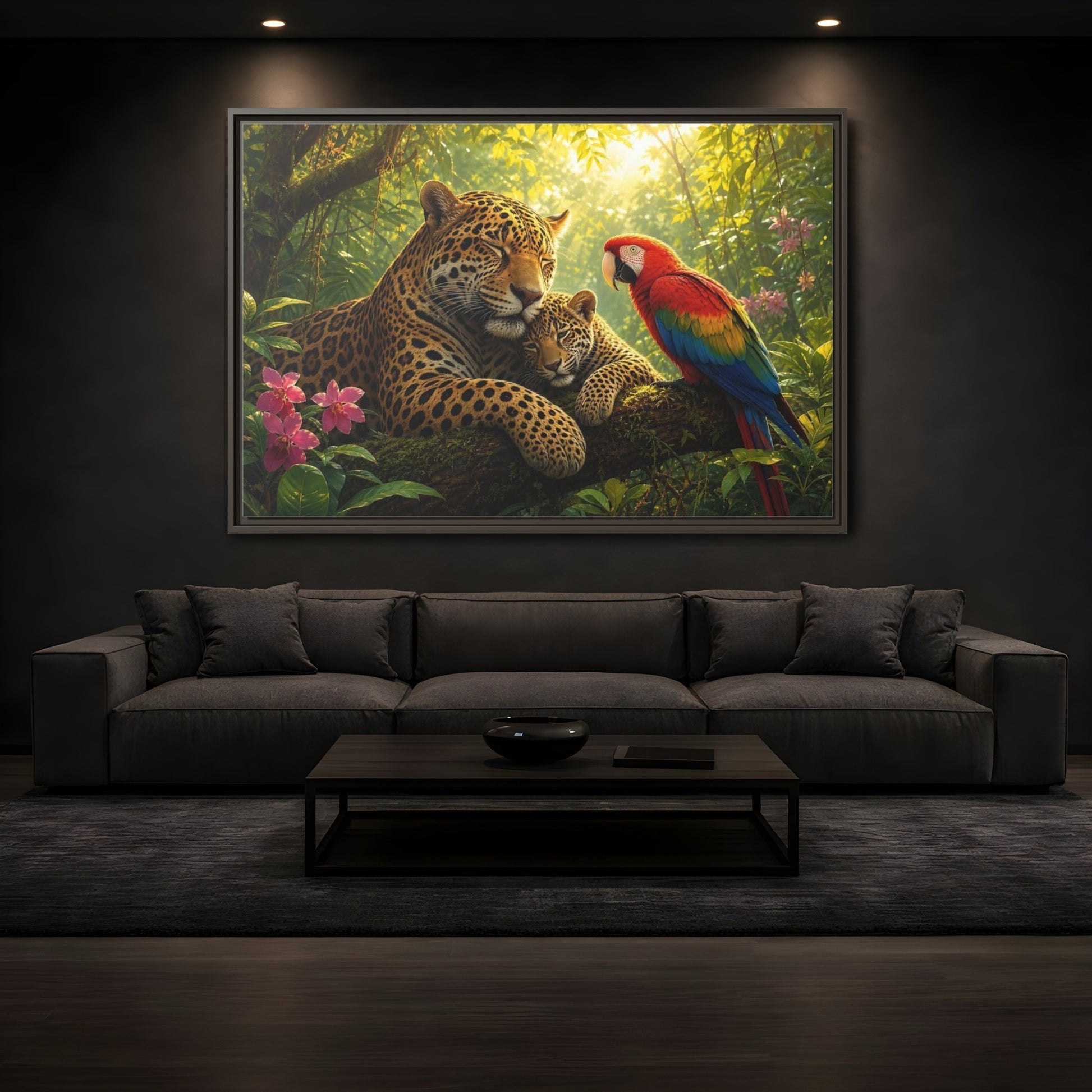 Mockup 3. Nature Jaguars Jungle Animals shown as stretched canvas wall art