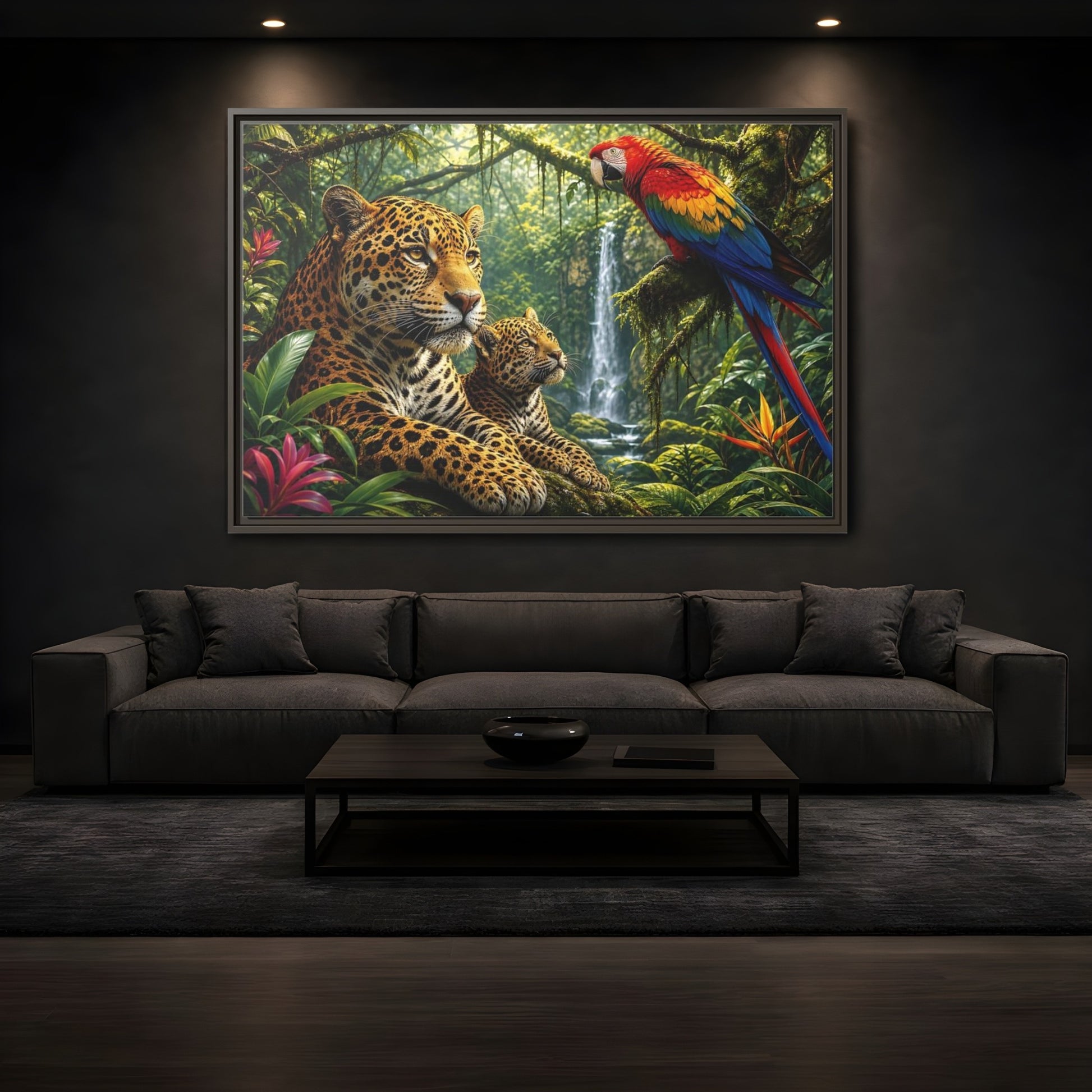 Mockup 3. Nature Jaguars Jungle Animals shown as stretched canvas wall art