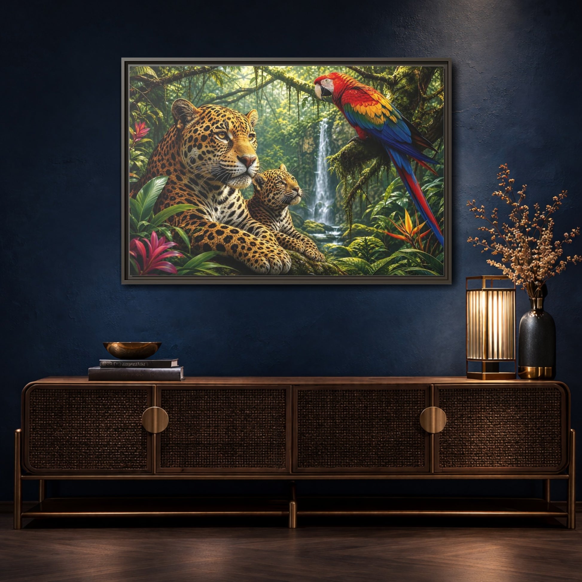 Mockup 4. Nature Jaguars Jungle Animals shown as stretched canvas wall art