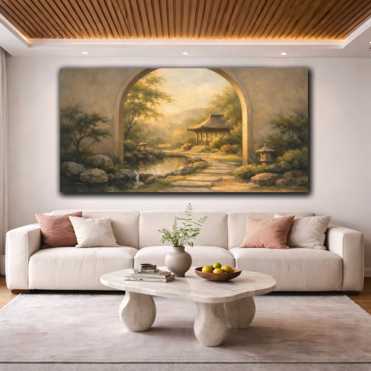 Mockup 3. Nature Japanese Garden Japanese Garden shown as stretched canvas wall art