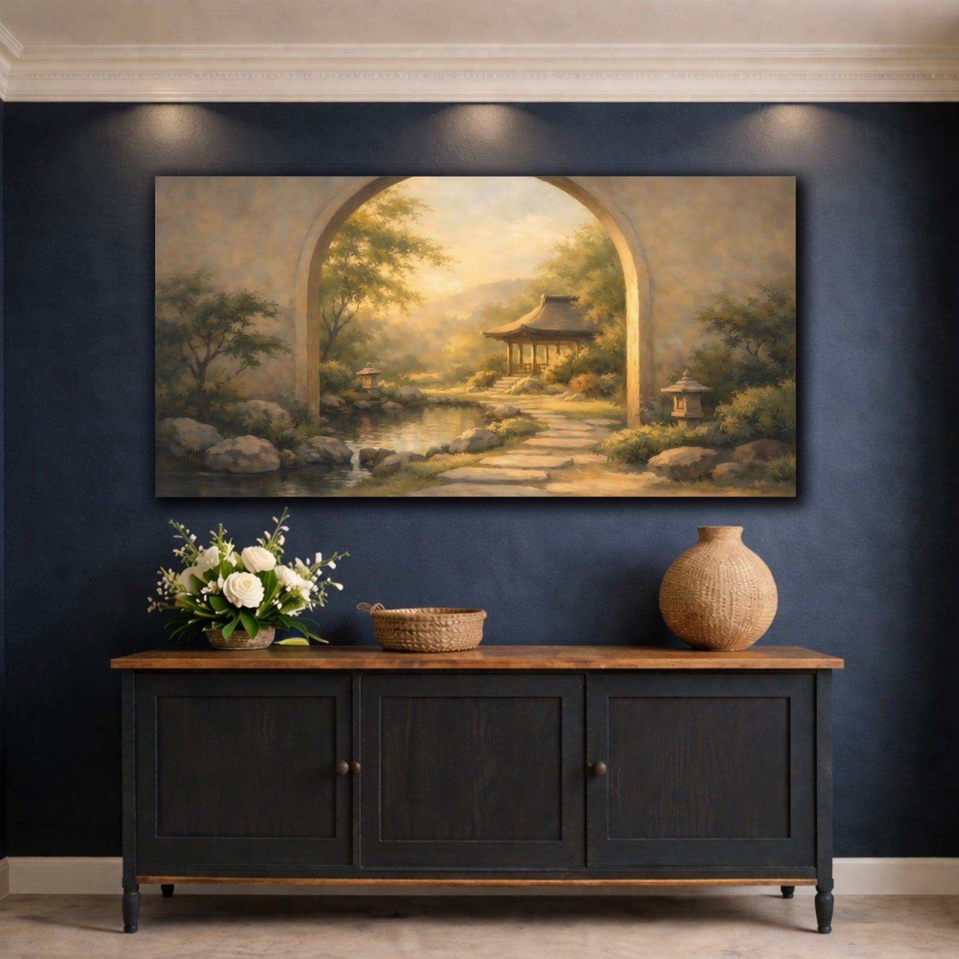 Mockup 4. Nature Japanese Garden Japanese Garden shown as stretched canvas wall art