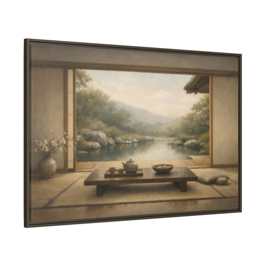 Main Mockup. Nature Japanese Garden Muted Landscape shown as stretched canvas wall art