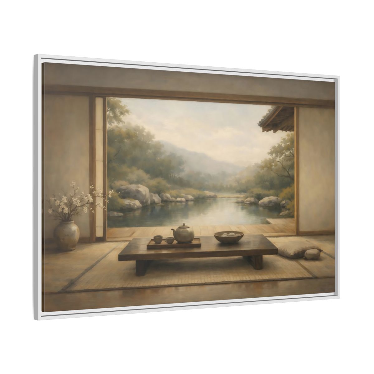 Side Mockup 7. Nature Japanese Garden Muted Landscape shown as stretched canvas wall art