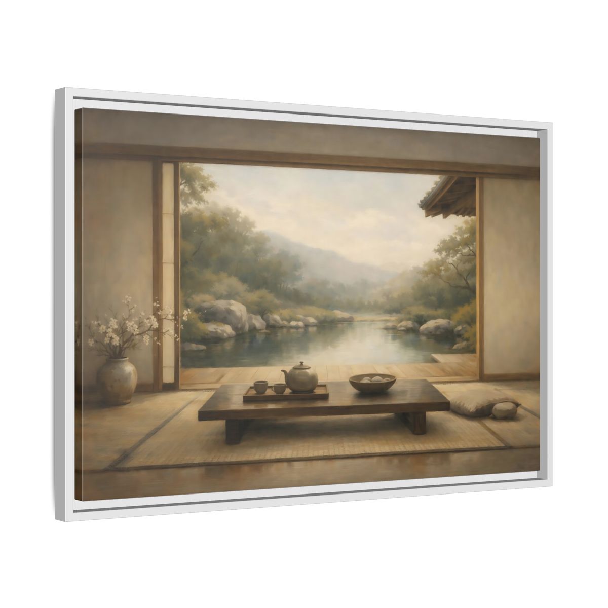 Side Mockup 10. Nature Japanese Garden Muted Landscape shown as stretched canvas wall art