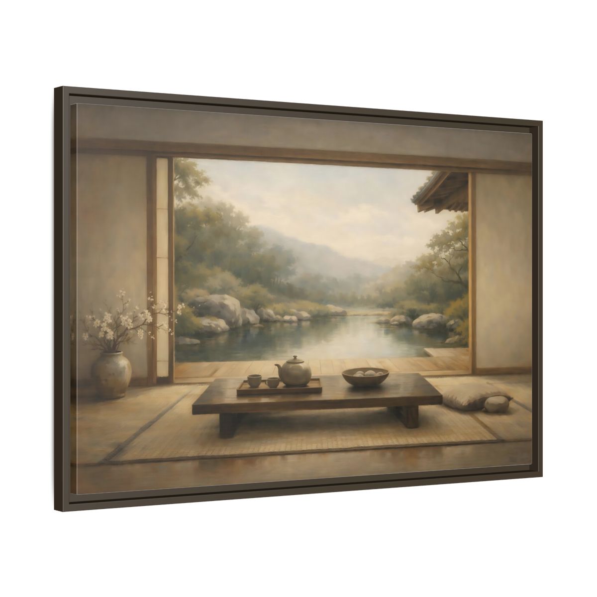 Side Mockup 9. Nature Japanese Garden Muted Landscape shown as stretched canvas wall art