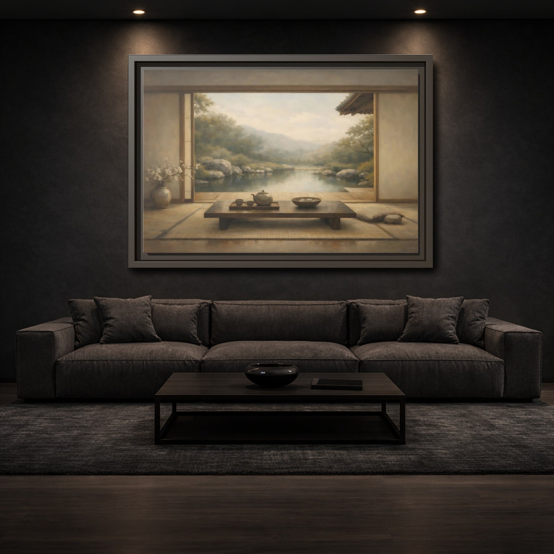 Mockup 2. Nature Japanese Garden Muted Landscape shown as stretched canvas wall art