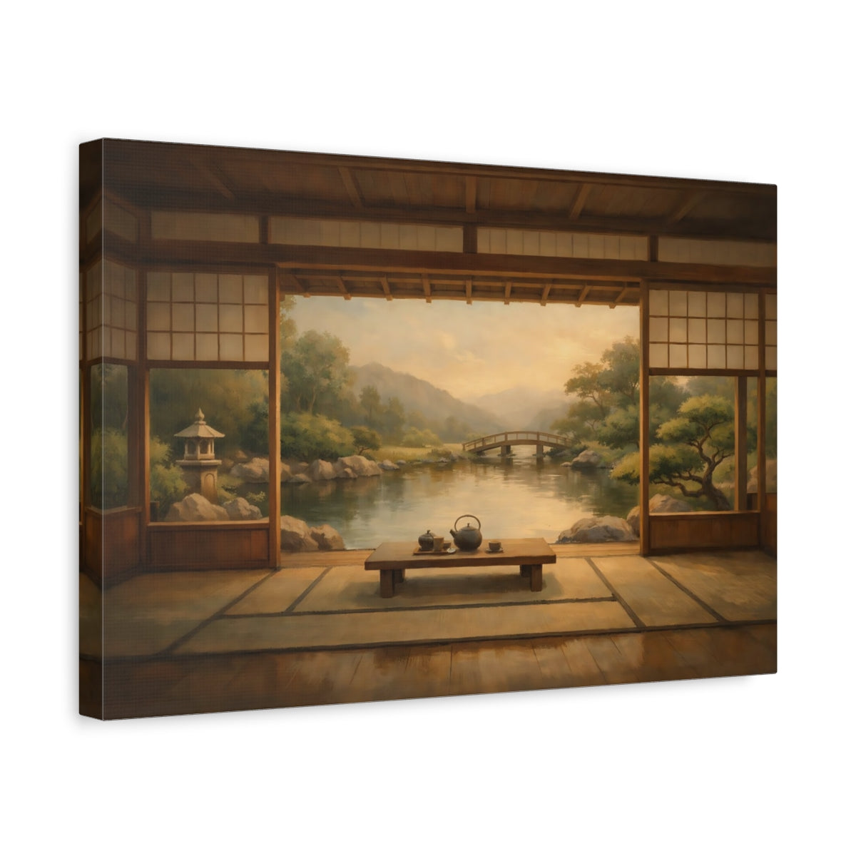 Side Mockup 4. Nature Japanese Garden Zen Garden shown as stretched canvas wall art