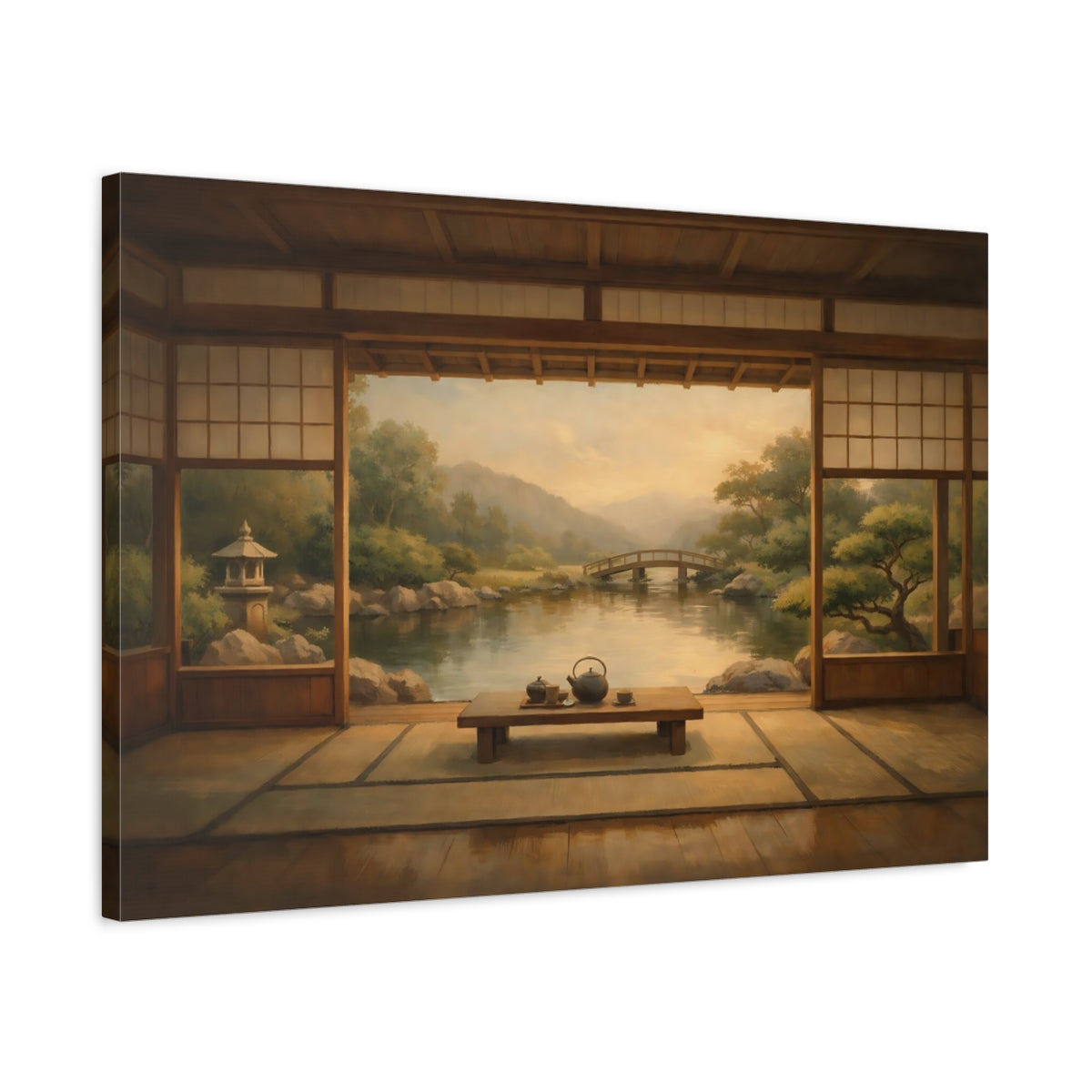 Side Mockup 2. Nature Japanese Garden Zen Garden shown as stretched canvas wall art