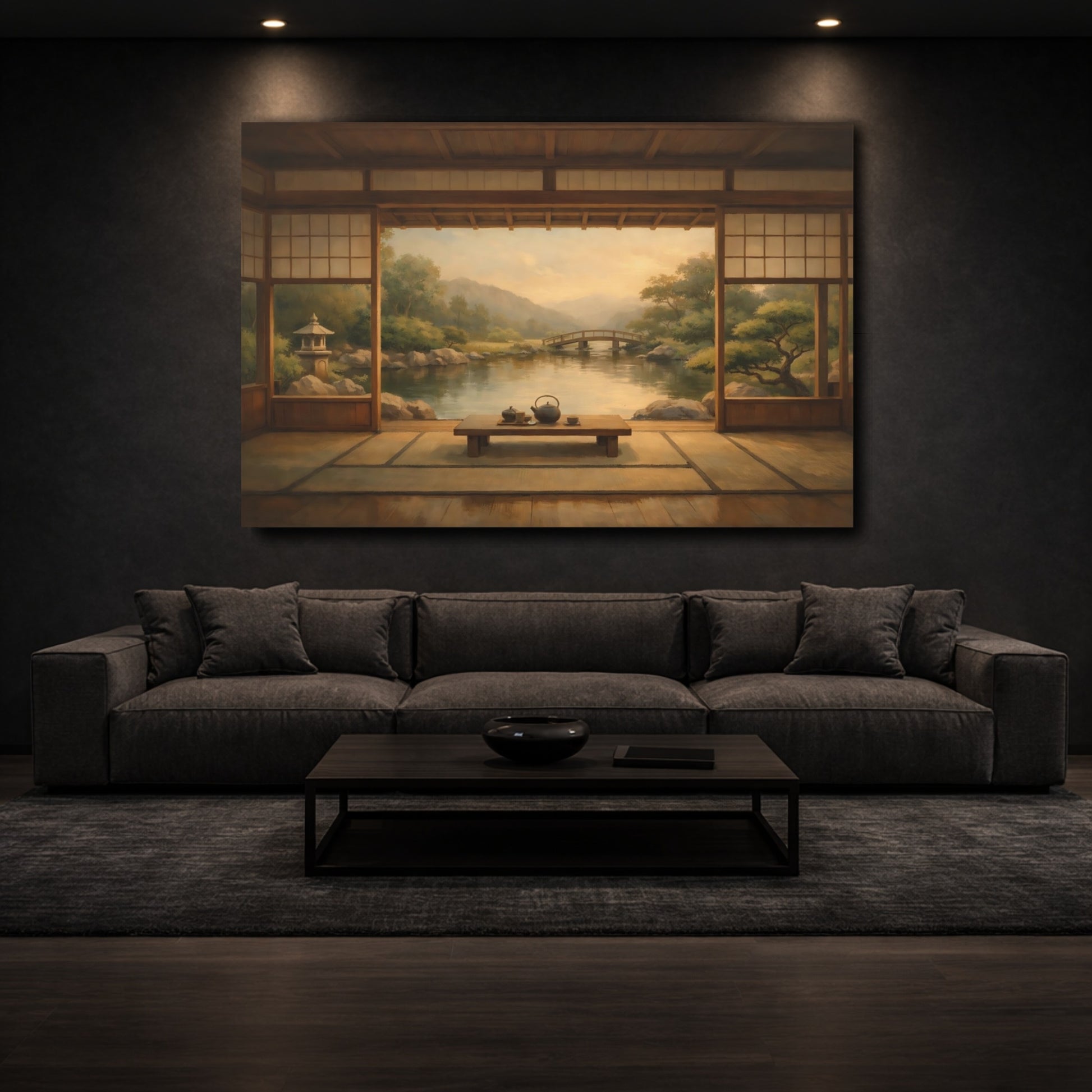 Mockup 2. Nature Japanese Garden Zen Garden shown as stretched canvas wall art