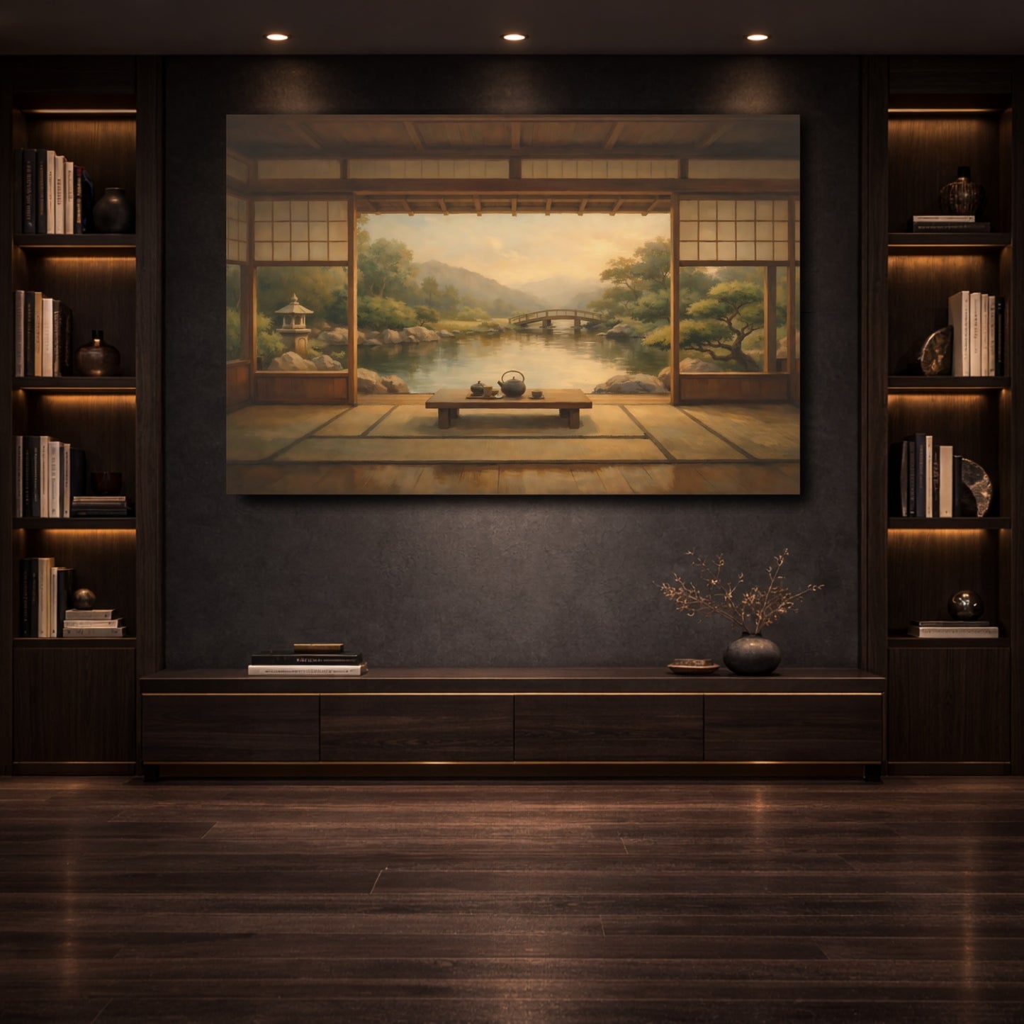 Mockup 3. Nature Japanese Garden Zen Garden shown as stretched canvas wall art