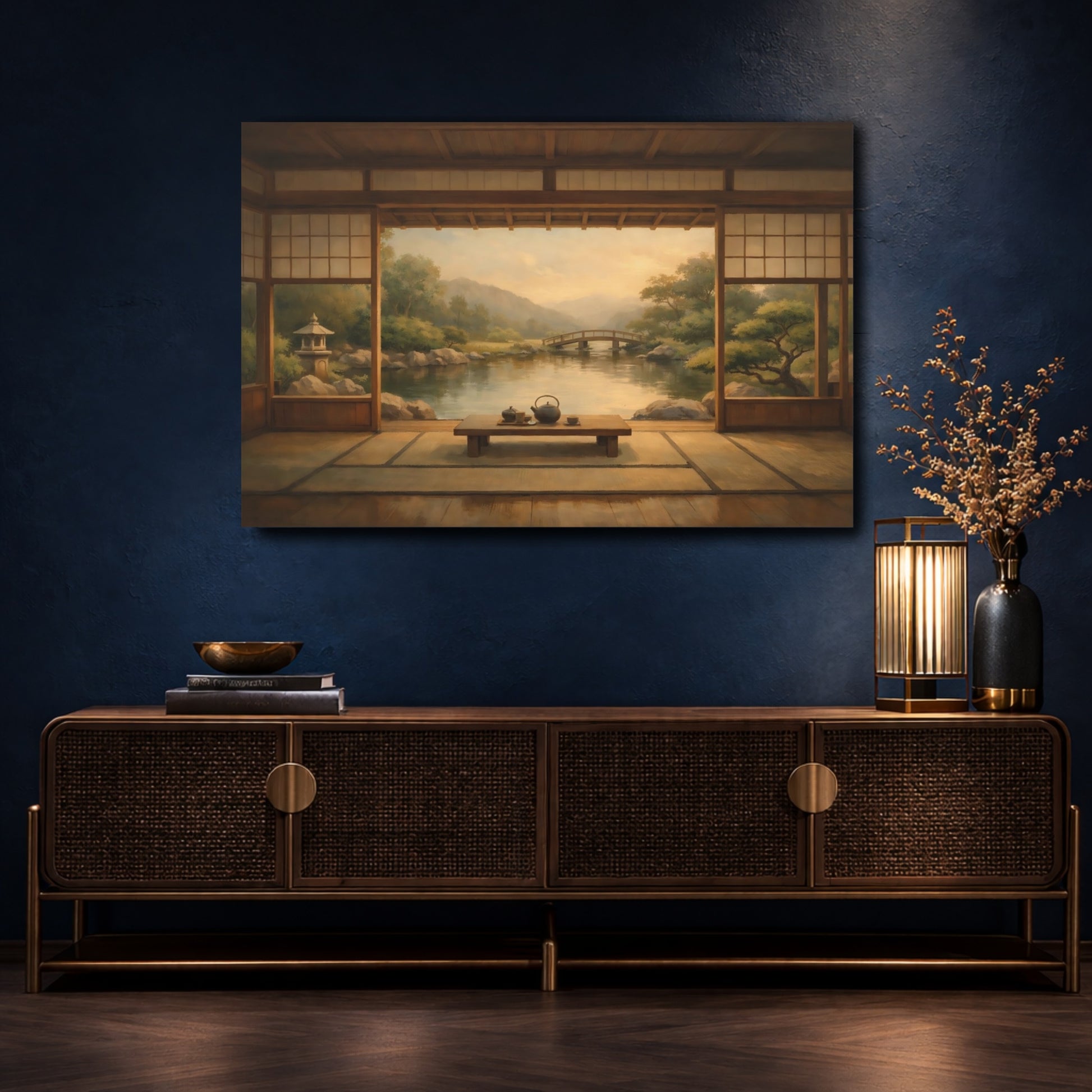 Mockup 4. Nature Japanese Garden Zen Garden shown as stretched canvas wall art