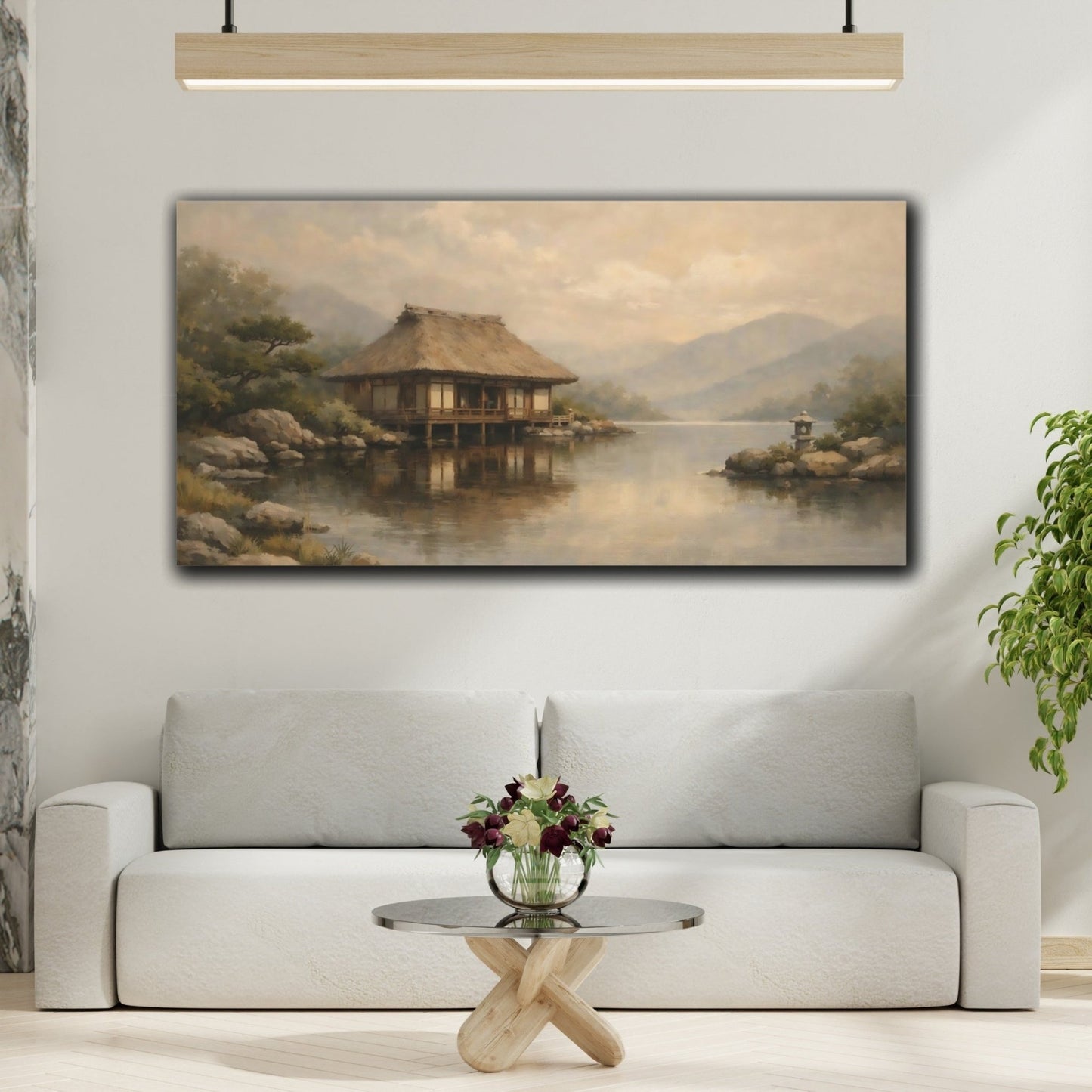 Nature Japanese House Muted Landscape - Canvas Wall Art Print - YesArtYes