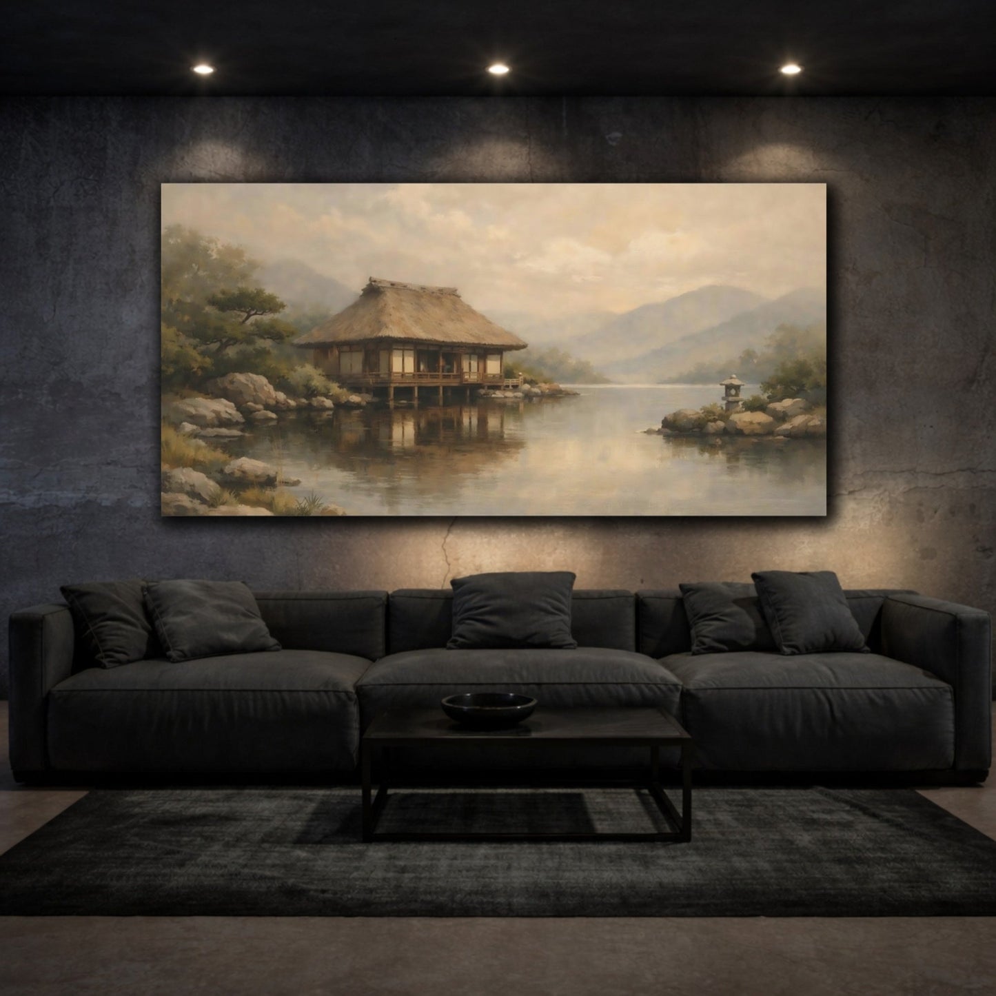 Nature Japanese House Muted Landscape - Canvas Wall Art Print - YesArtYes