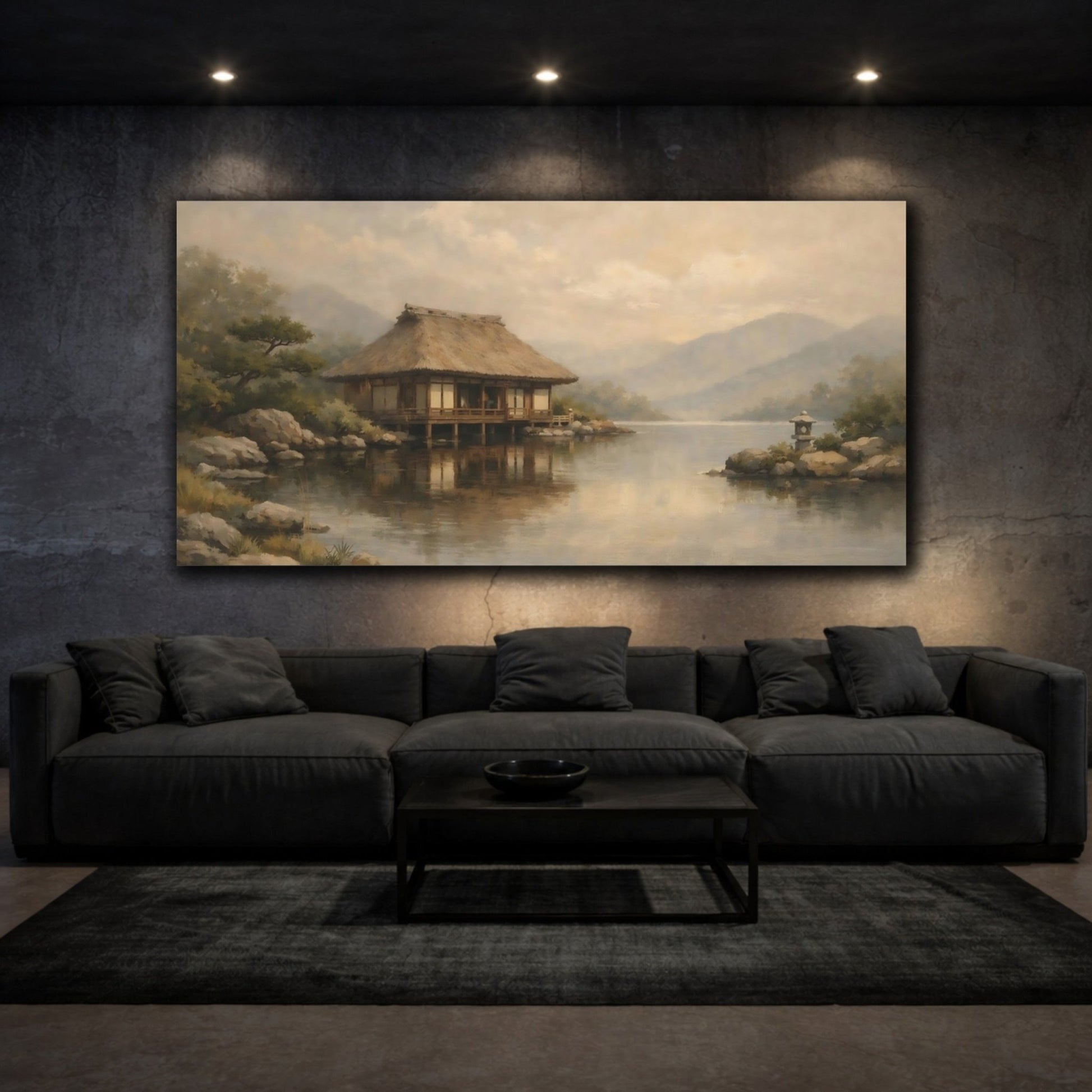 Nature Japanese House Muted Landscape - Canvas Wall Art Print - YesArtYes