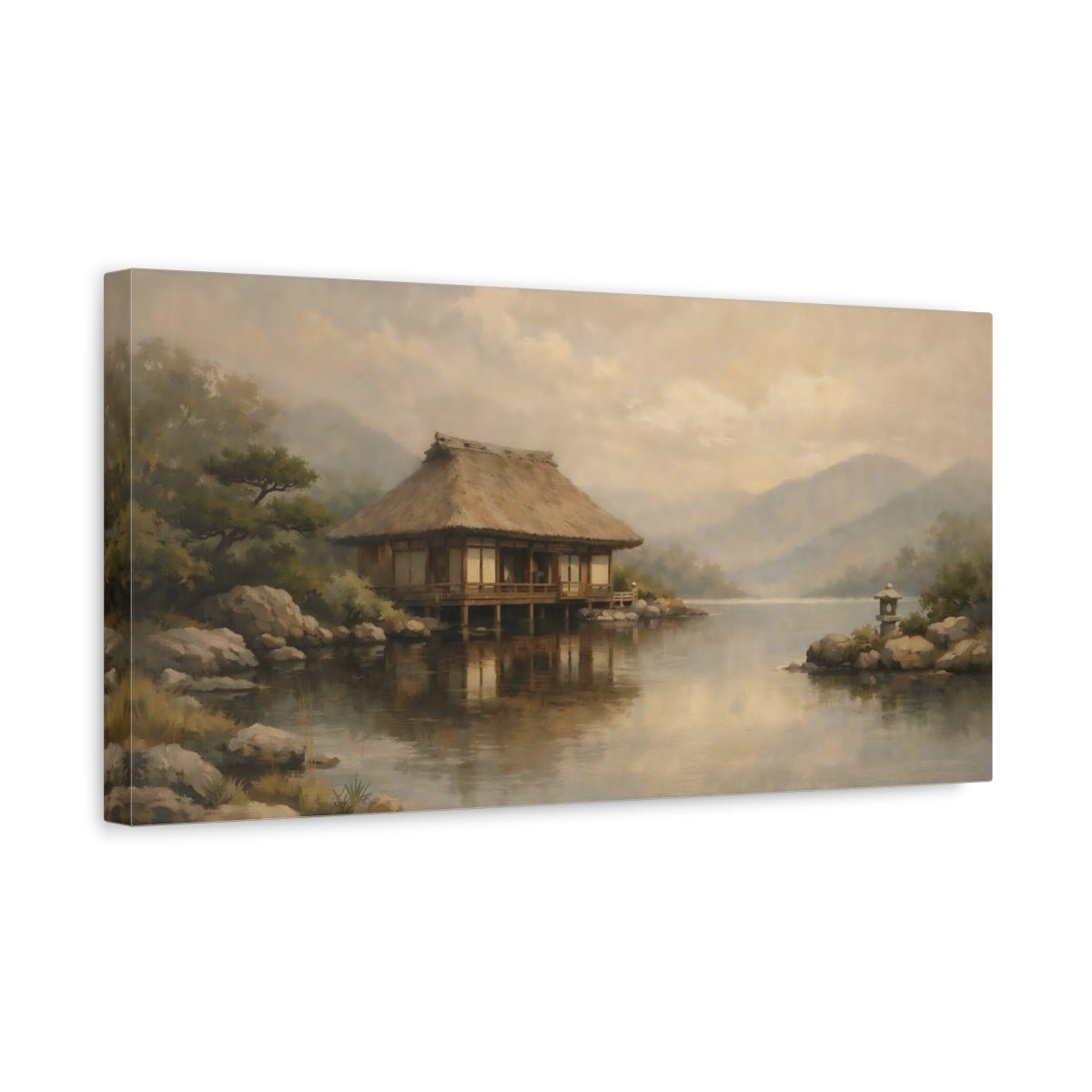 Nature Japanese House Muted Landscape - Canvas Wall Art Print - YesArtYes