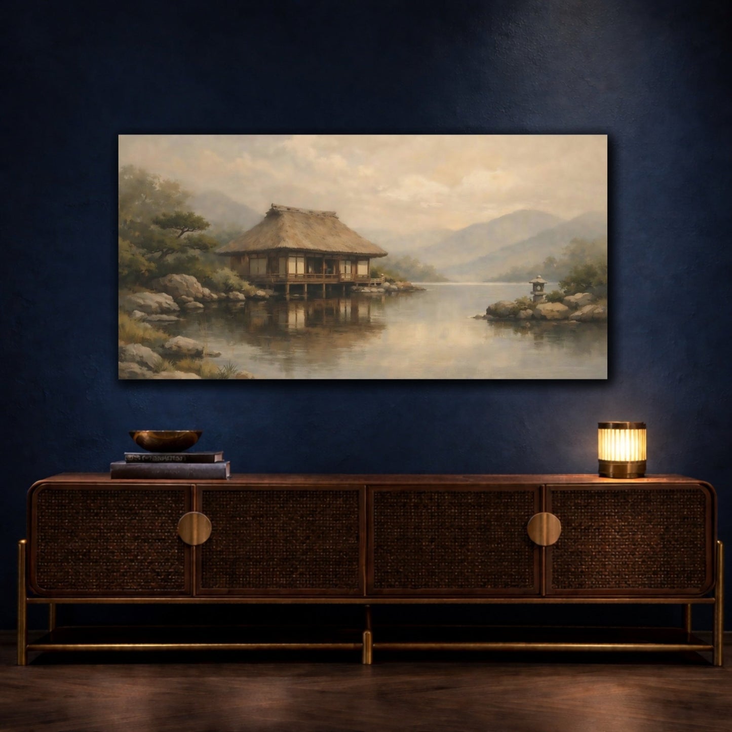Nature Japanese House Muted Landscape - Canvas Wall Art Print - YesArtYes