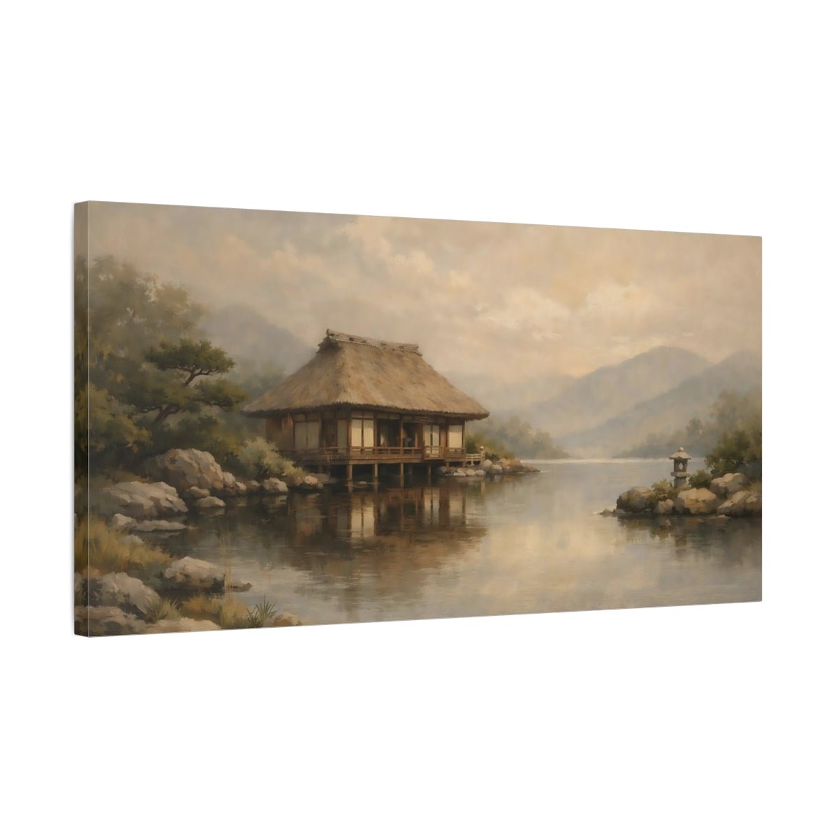 Nature Japanese House Muted Landscape - Canvas Wall Art Print - YesArtYes
