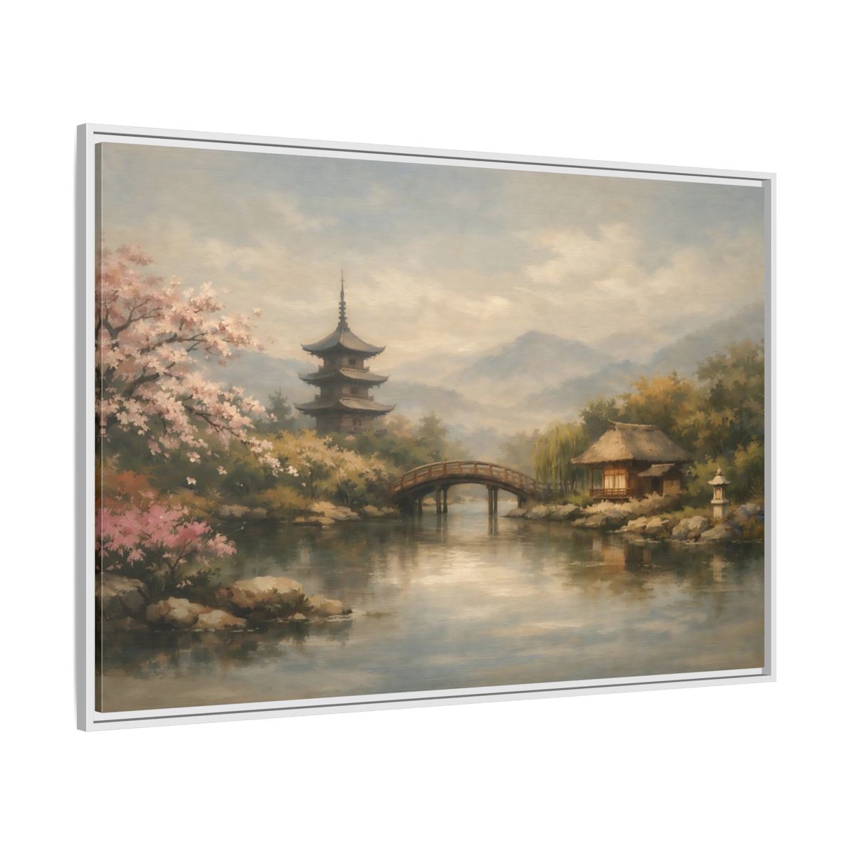 Side Mockup 7. Nature Japanese Landscape Japanese Garden Scene shown as stretched canvas wall art