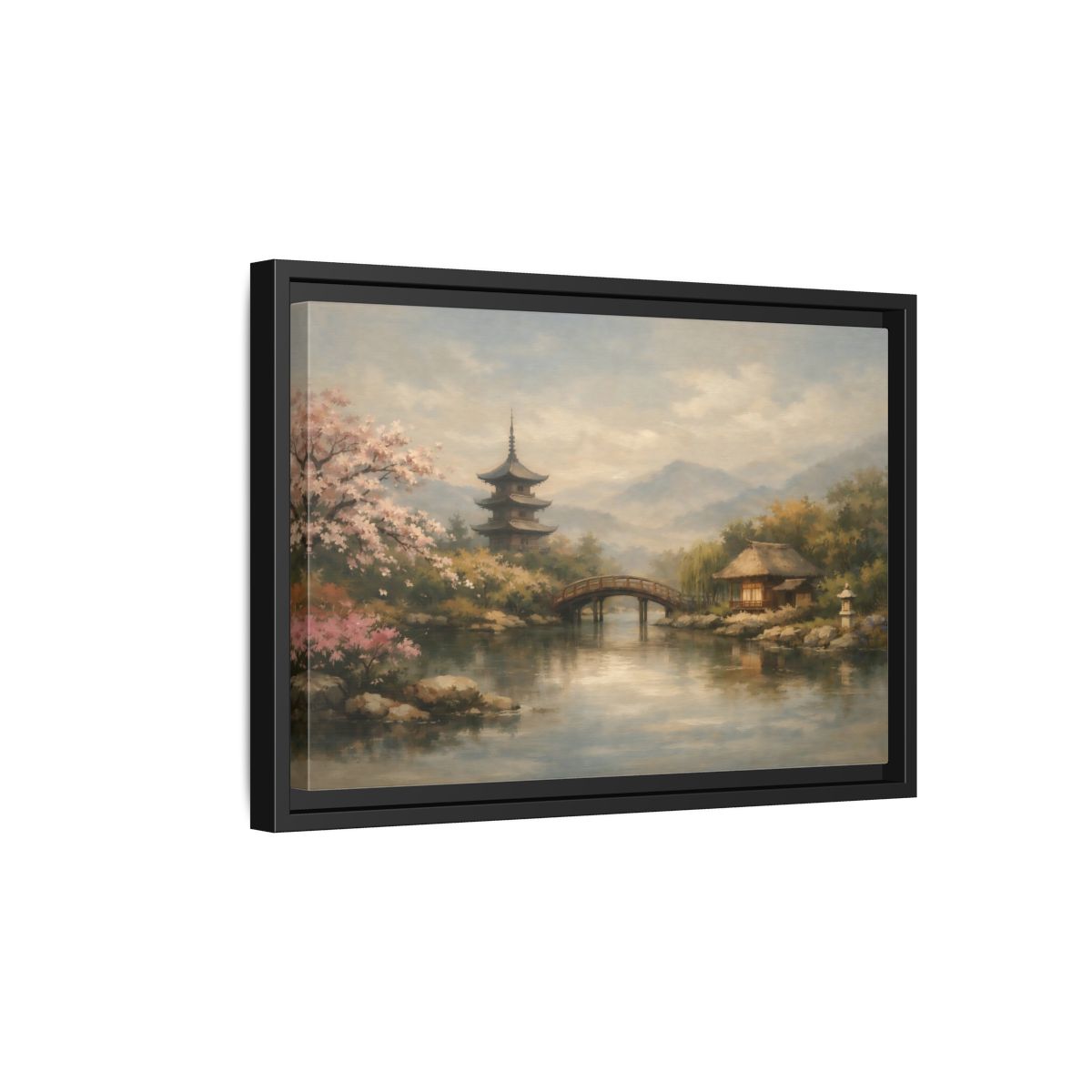 Side Mockup 6. Nature Japanese Landscape Japanese Garden Scene shown as stretched canvas wall art