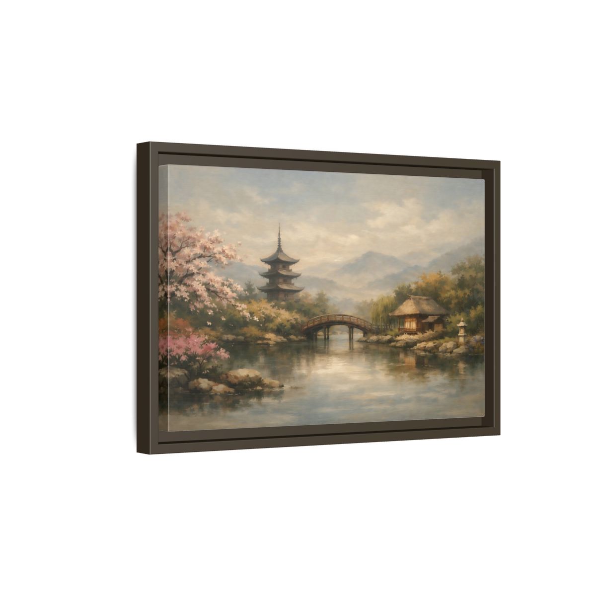 Side Mockup 5. Nature Japanese Landscape Japanese Garden Scene shown as stretched canvas wall art