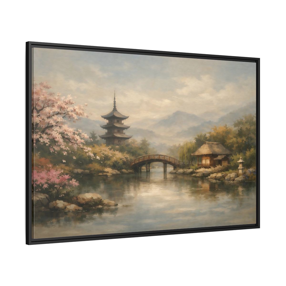 Side Mockup 12. Nature Japanese Landscape Japanese Garden Scene shown as stretched canvas wall art
