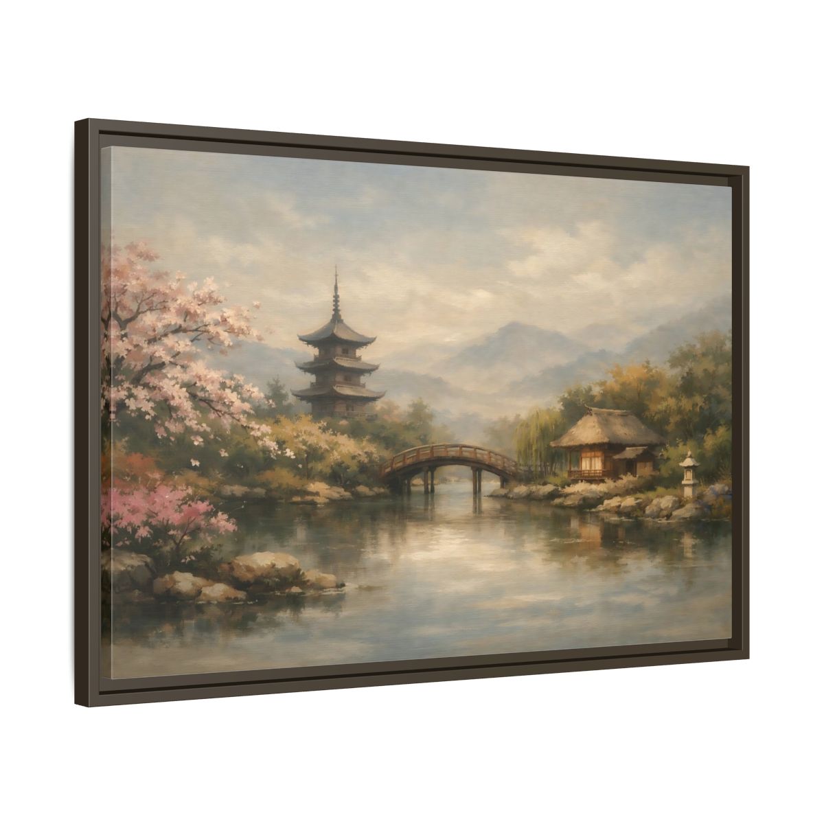 Side Mockup 11. Nature Japanese Landscape Japanese Garden Scene shown as stretched canvas wall art