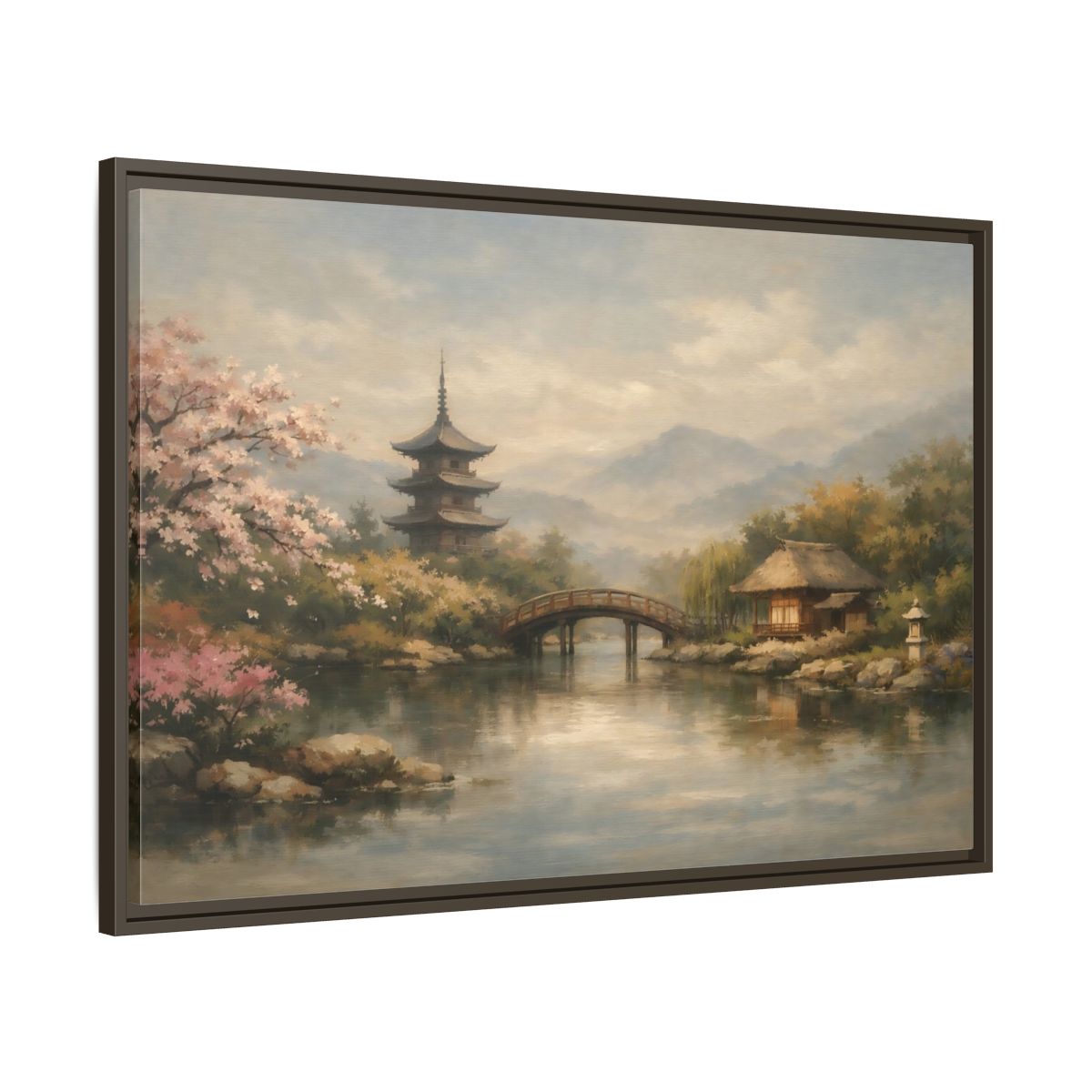 Side Mockup 9. Nature Japanese Landscape Japanese Garden Scene shown as stretched canvas wall art