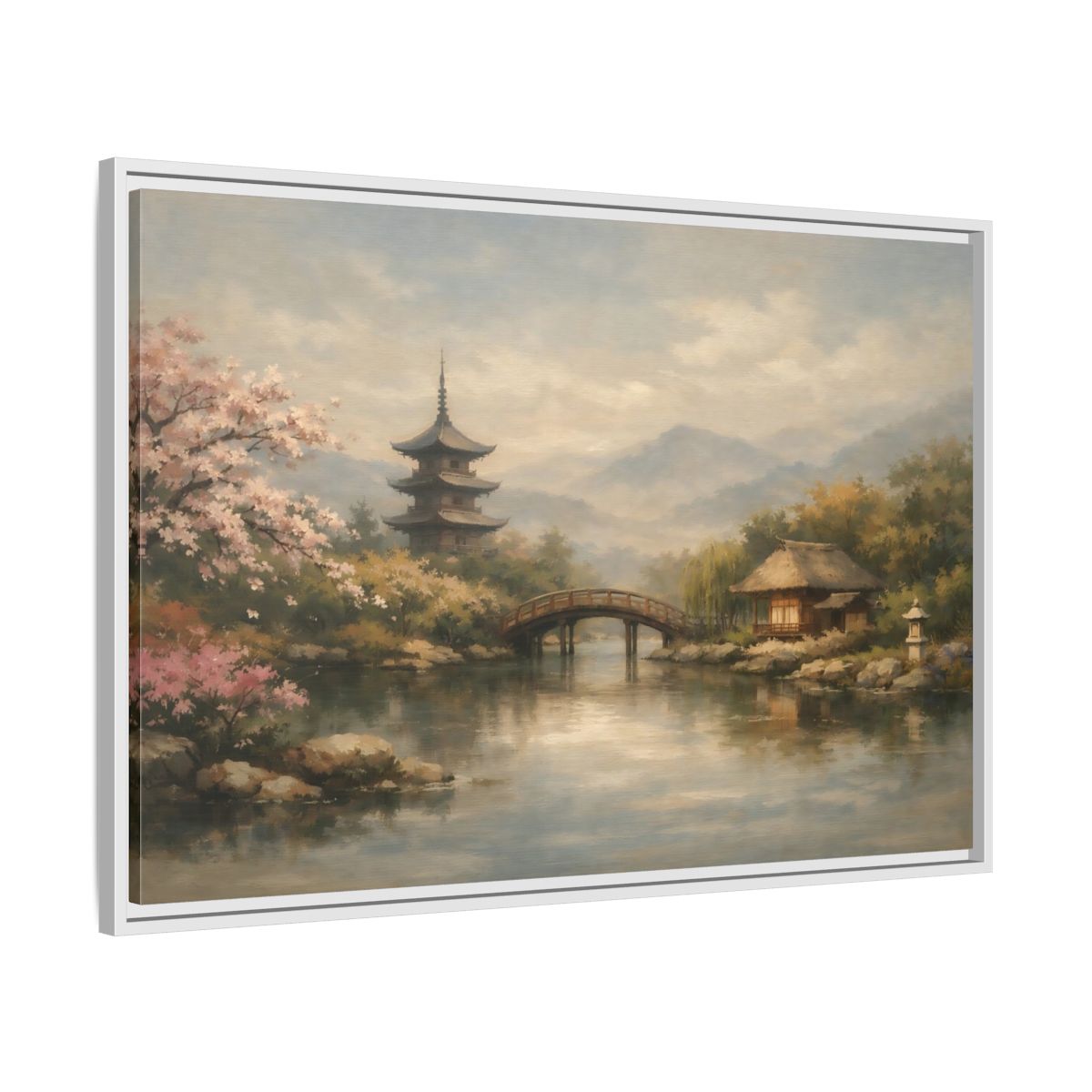 Side Mockup 8. Nature Japanese Landscape Japanese Garden Scene shown as stretched canvas wall art