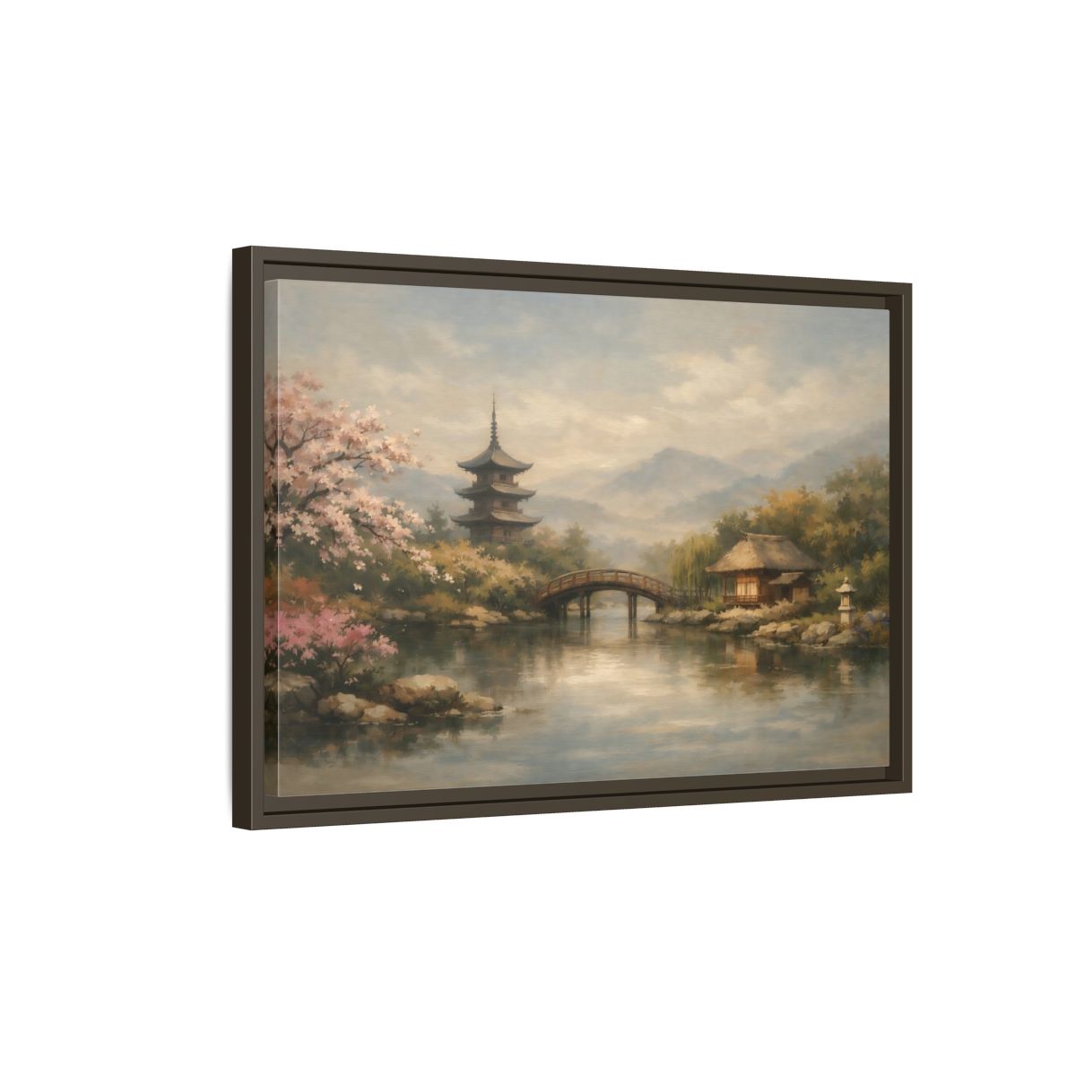 Side Mockup 2. Nature Japanese Landscape Japanese Garden Scene shown as stretched canvas wall art
