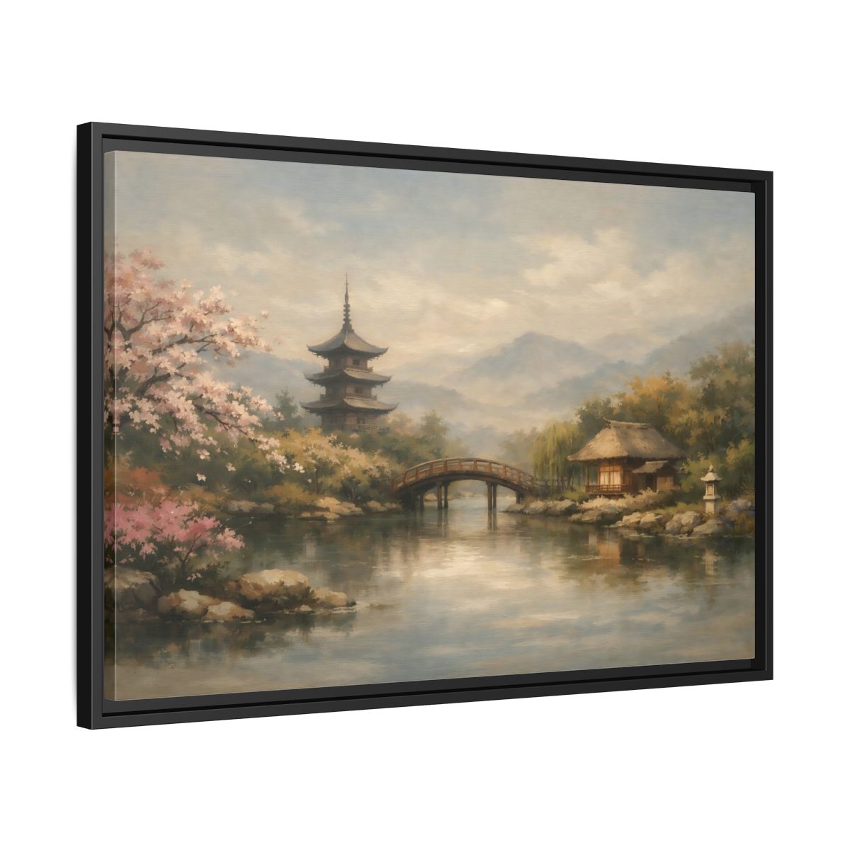 Side Mockup 14. Nature Japanese Landscape Japanese Garden Scene shown as stretched canvas wall art