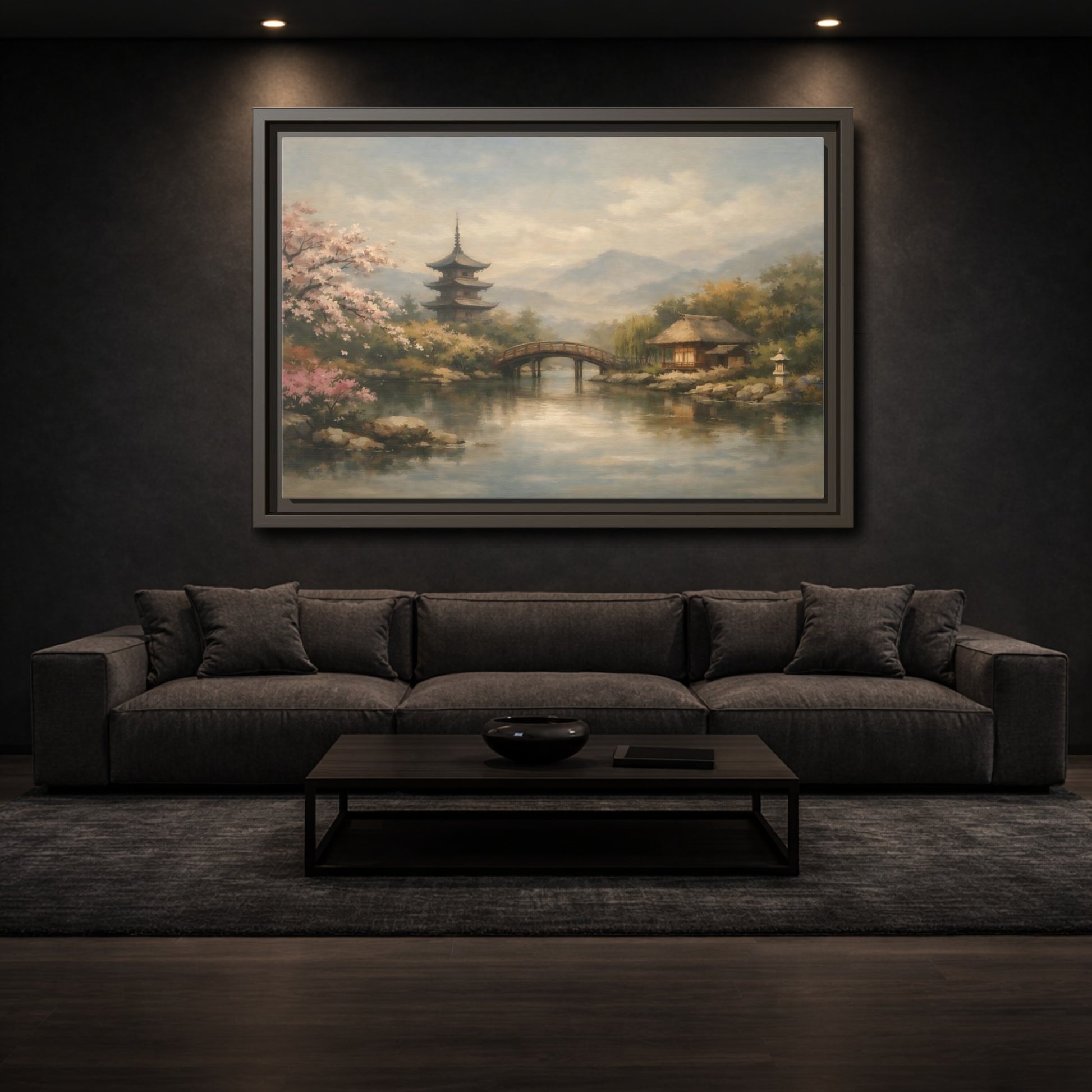 Mockup 2. Nature Japanese Landscape Japanese Garden Scene shown as stretched canvas wall art