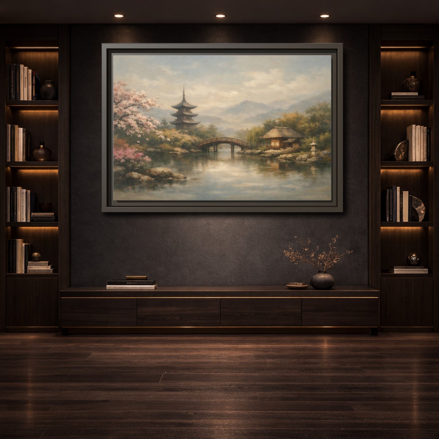 Mockup 3. Nature Japanese Landscape Japanese Garden Scene shown as stretched canvas wall art